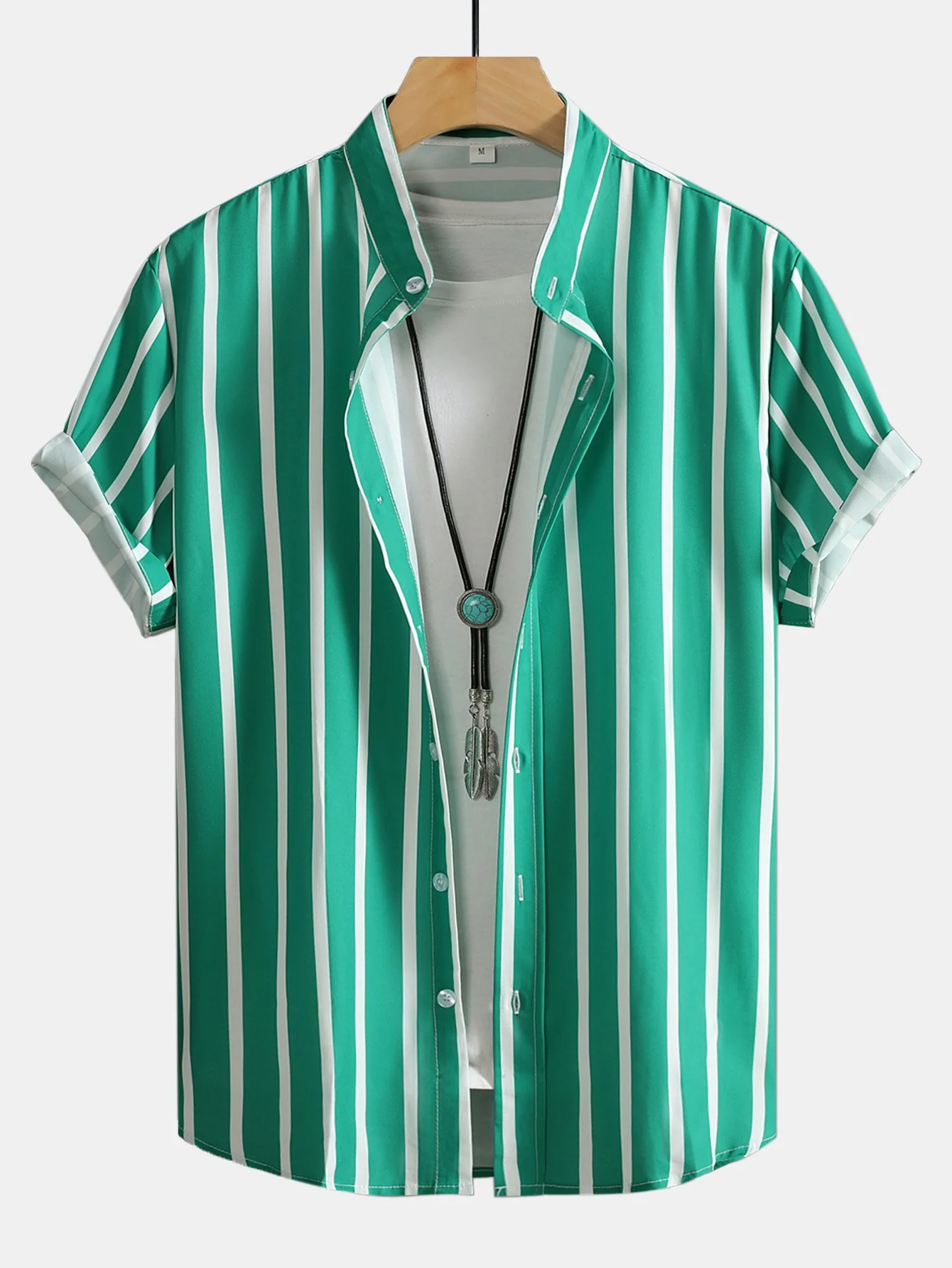 Gestreifte Button-Down Stehkragenbluse - Image 8