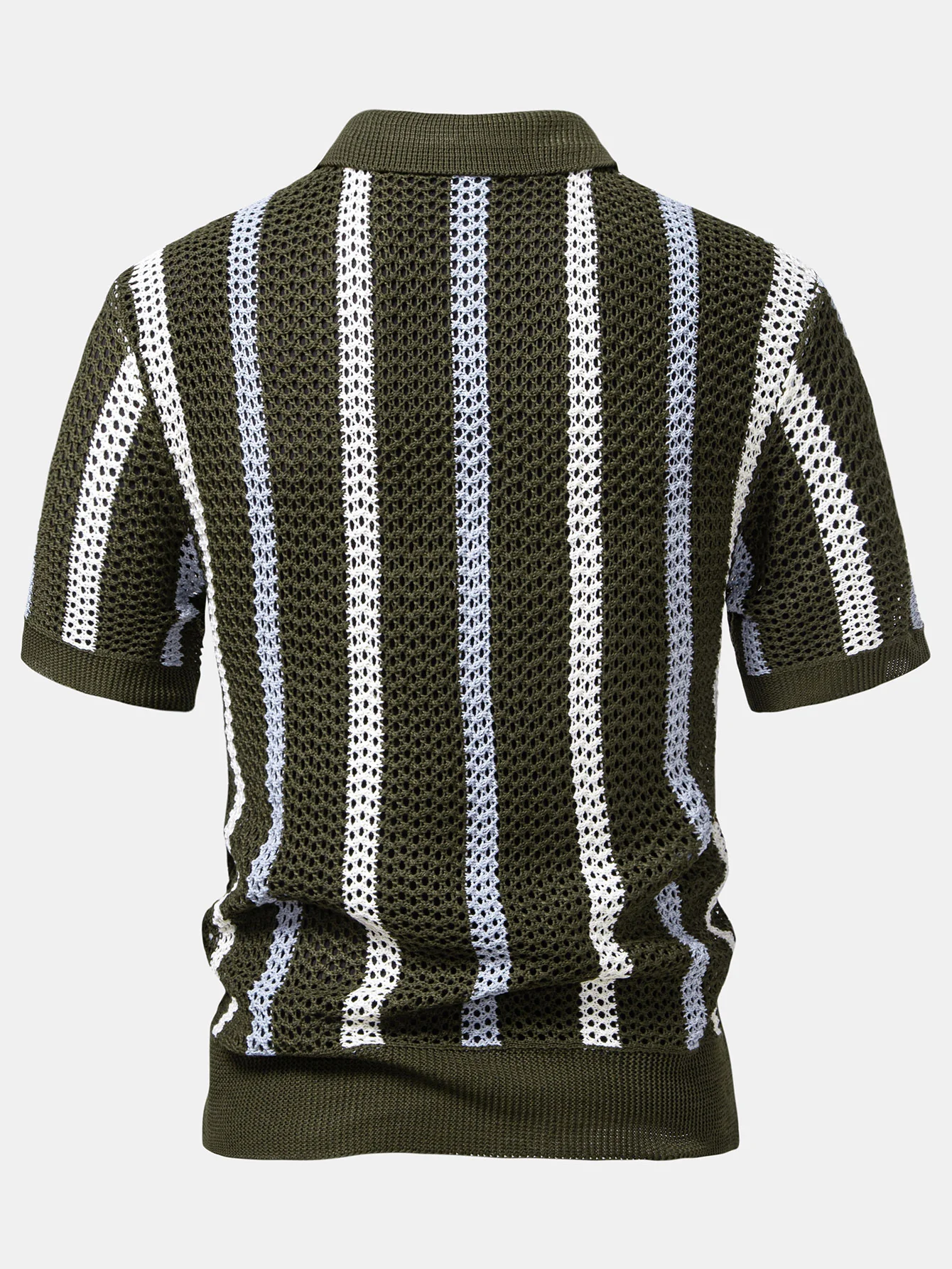 Gestreiftes Häkel-V-Ausschnitt Poloshirts & Leinenhose mit geradem Bein - Image 11