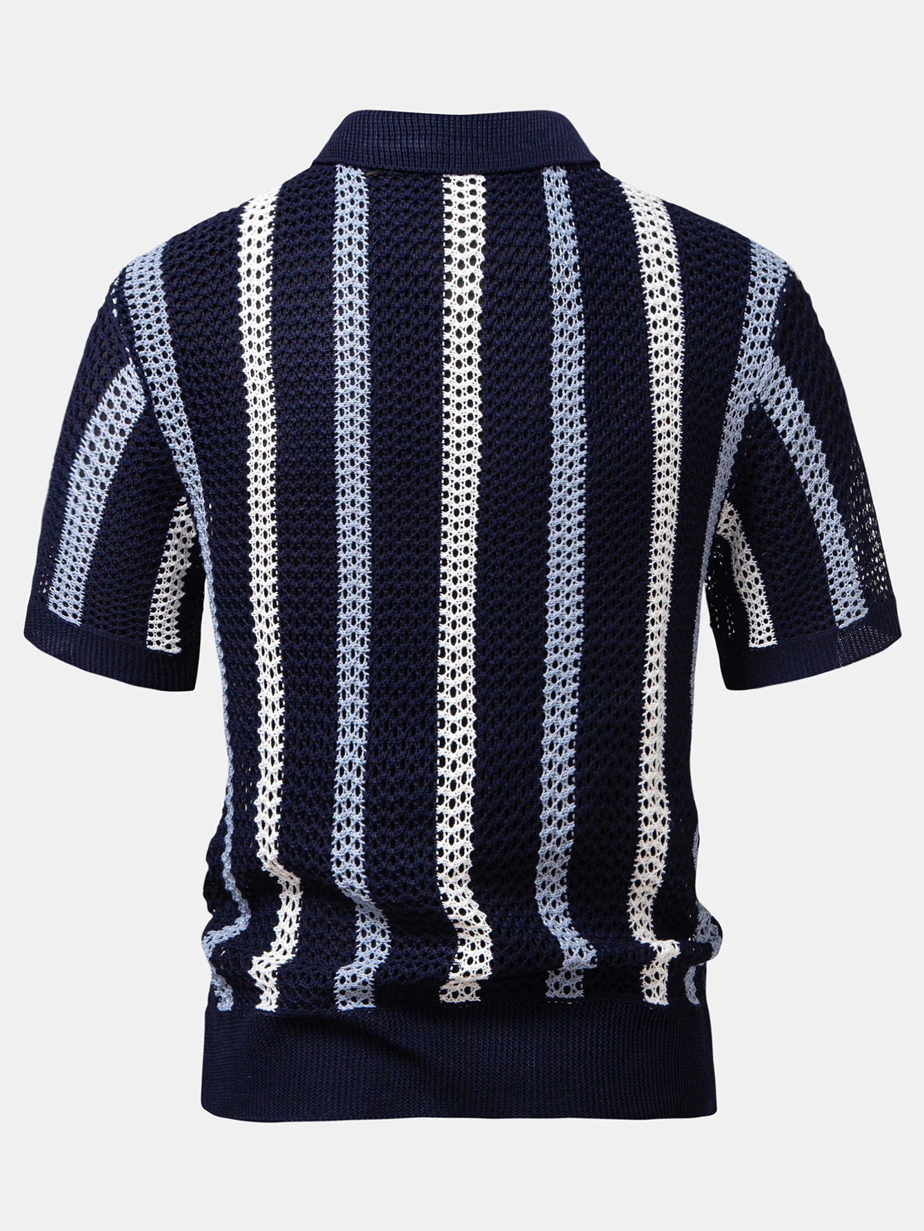 Gestreiftes Häkel-V-Ausschnitt Poloshirts & Leinenhose mit geradem Bein - Image 9
