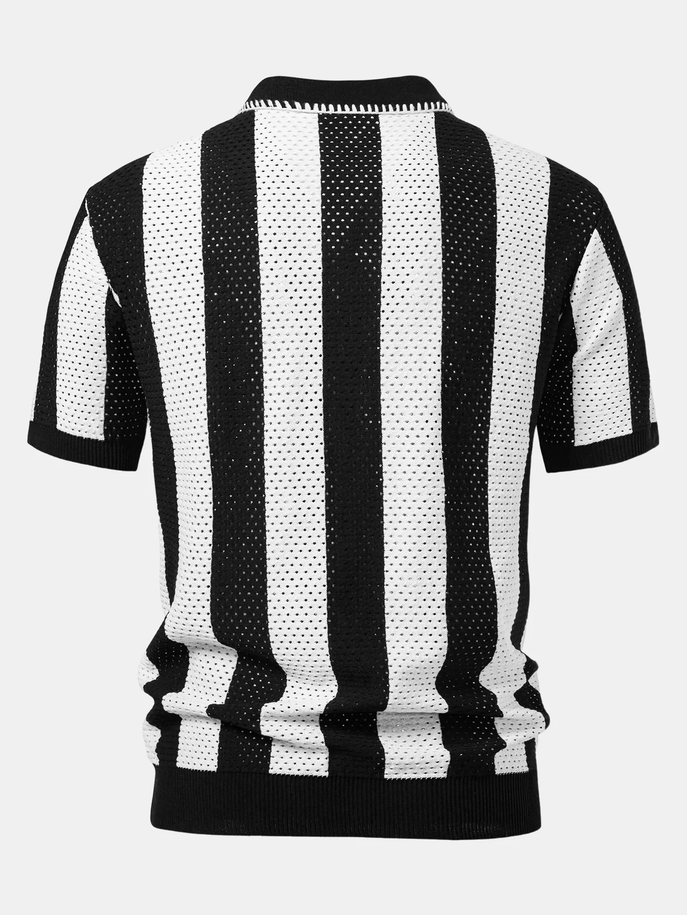 Gestreiftes Eyelet-Strick-Zip-Up Poloshirts-Shirt & Leinenhose mit geradem Bein - Image 13