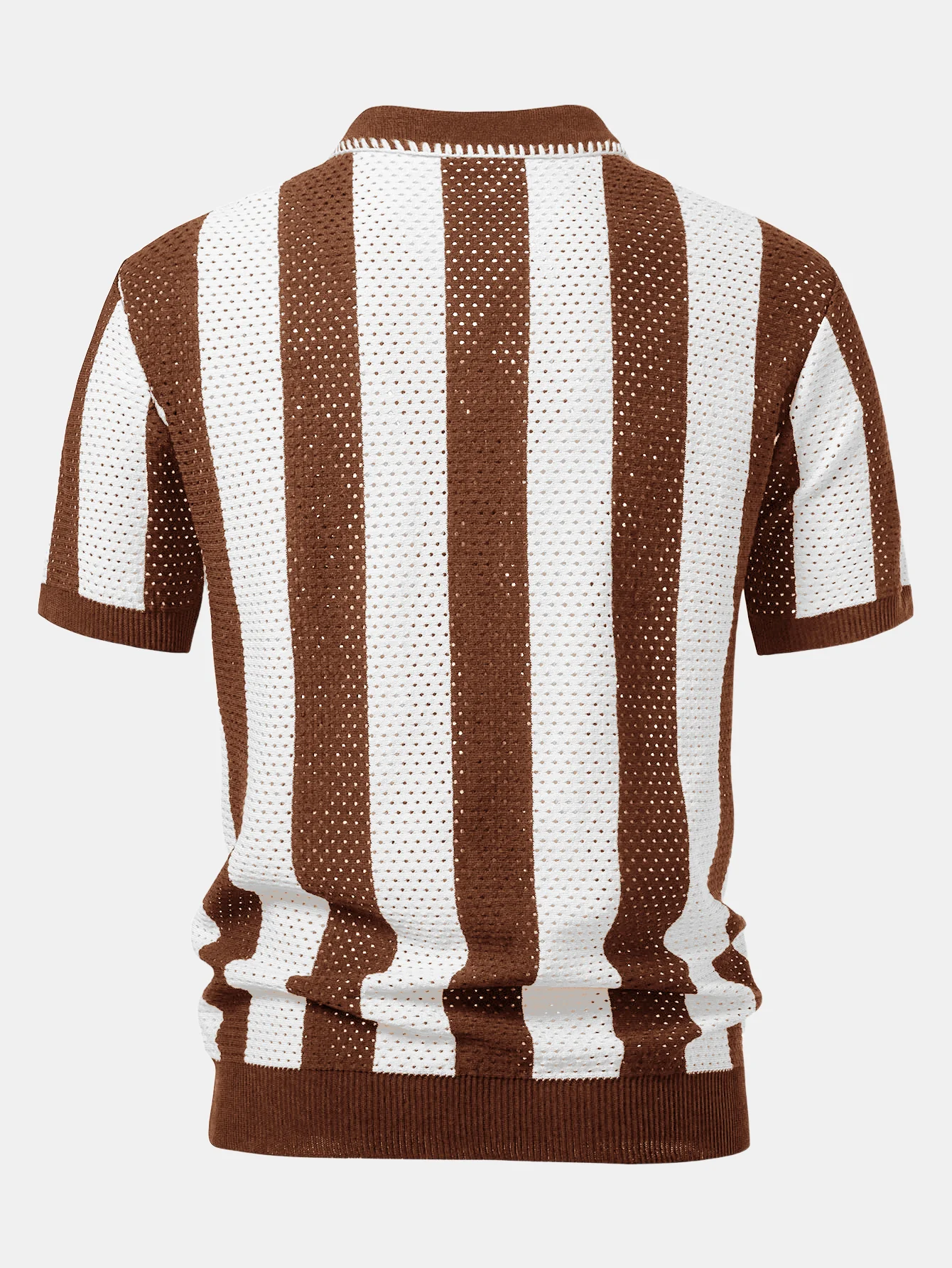 Gestreiftes Eyelet-Strick-Zip-Up Poloshirts-Shirt & Leinenhose mit geradem Bein - Image 20