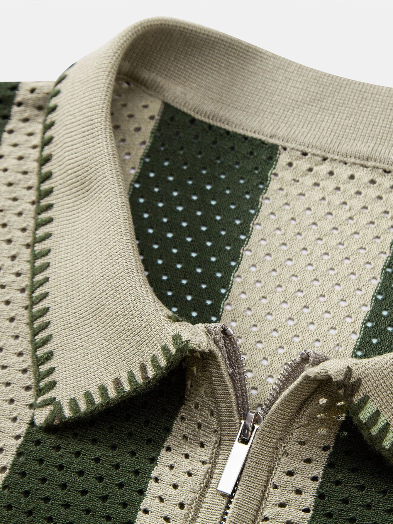 Gestreiftes Eyelet-Strick-Zip-Up Poloshirts-Shirt & Leinenhose mit geradem Bein - Image 21