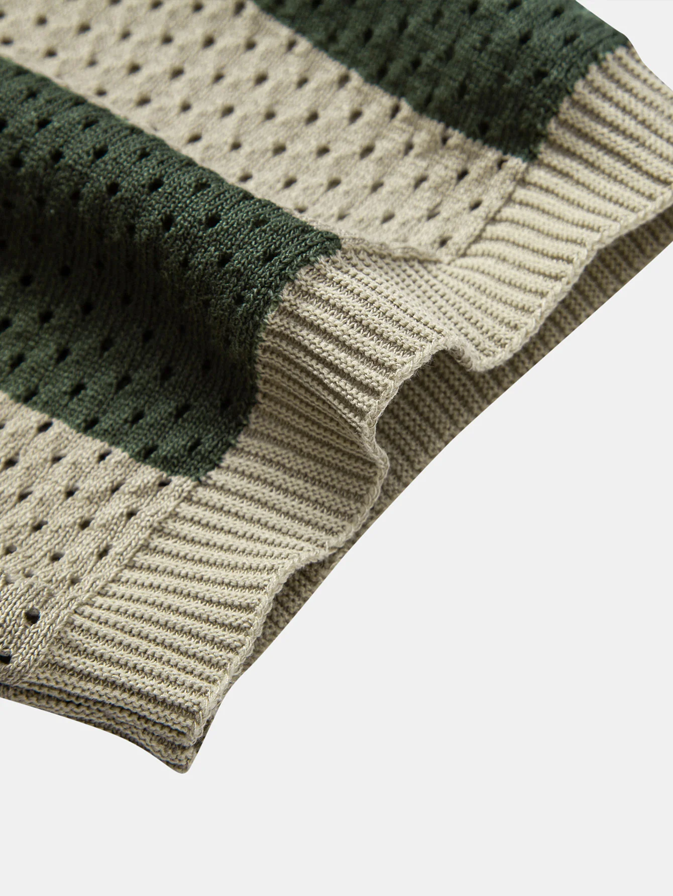 Gestreiftes Eyelet-Strick-Zip-Up Poloshirts-Shirt & Leinenhose mit geradem Bein - Image 23