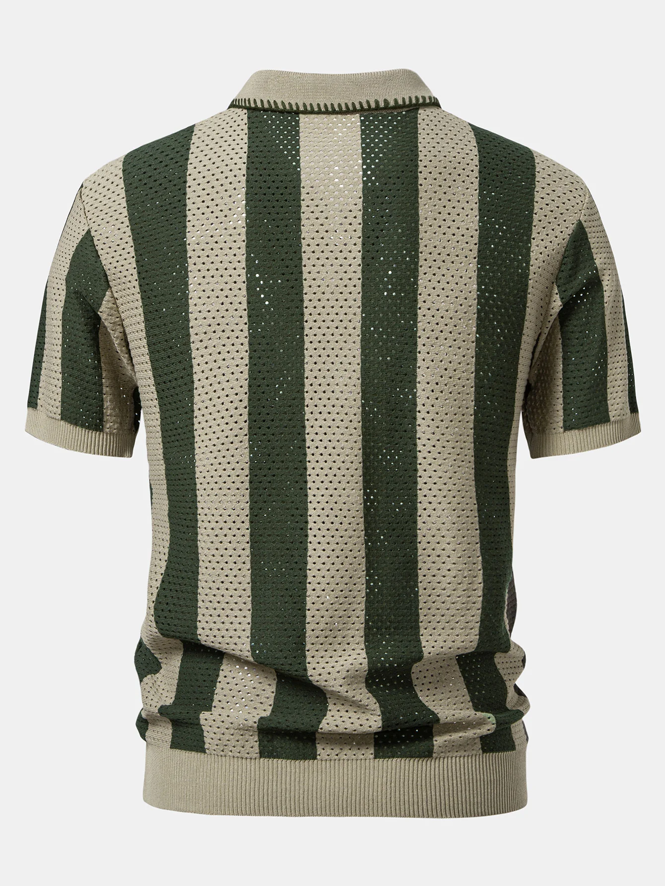 Gestreiftes Eyelet-Strick-Zip-Up Poloshirts-Shirt & Leinenhose mit geradem Bein - Image 7