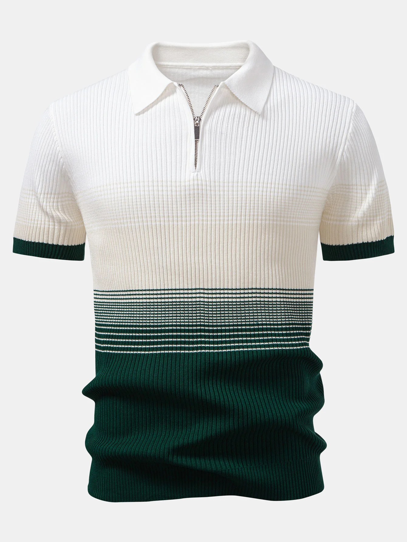 Gestreiftes Farbverlauf Strick Poloshirts Shirt - Image 5