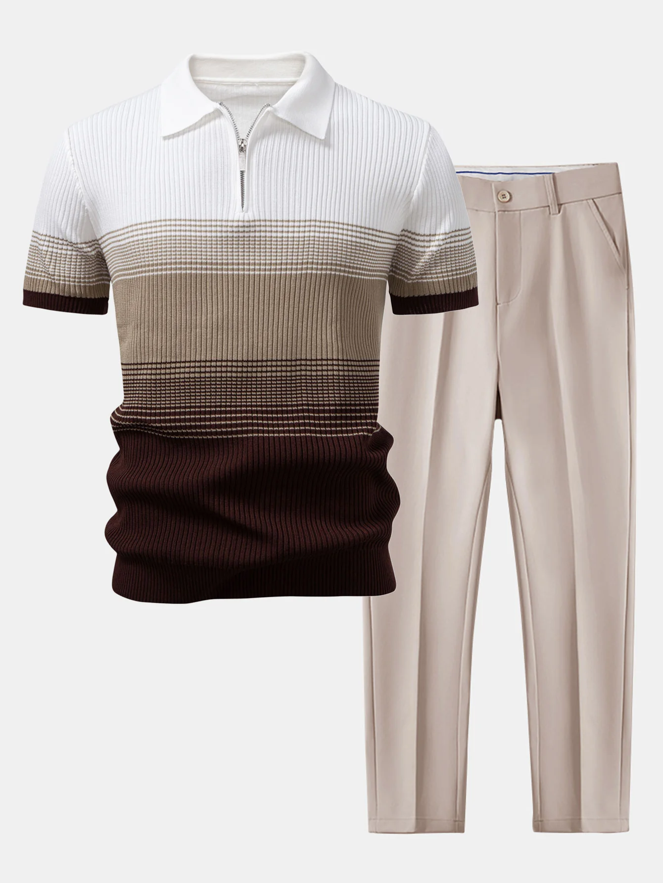 Gestreiftes Farbverlauf Strick Poloshirts & Schlanke Tapered Hose - Image 5