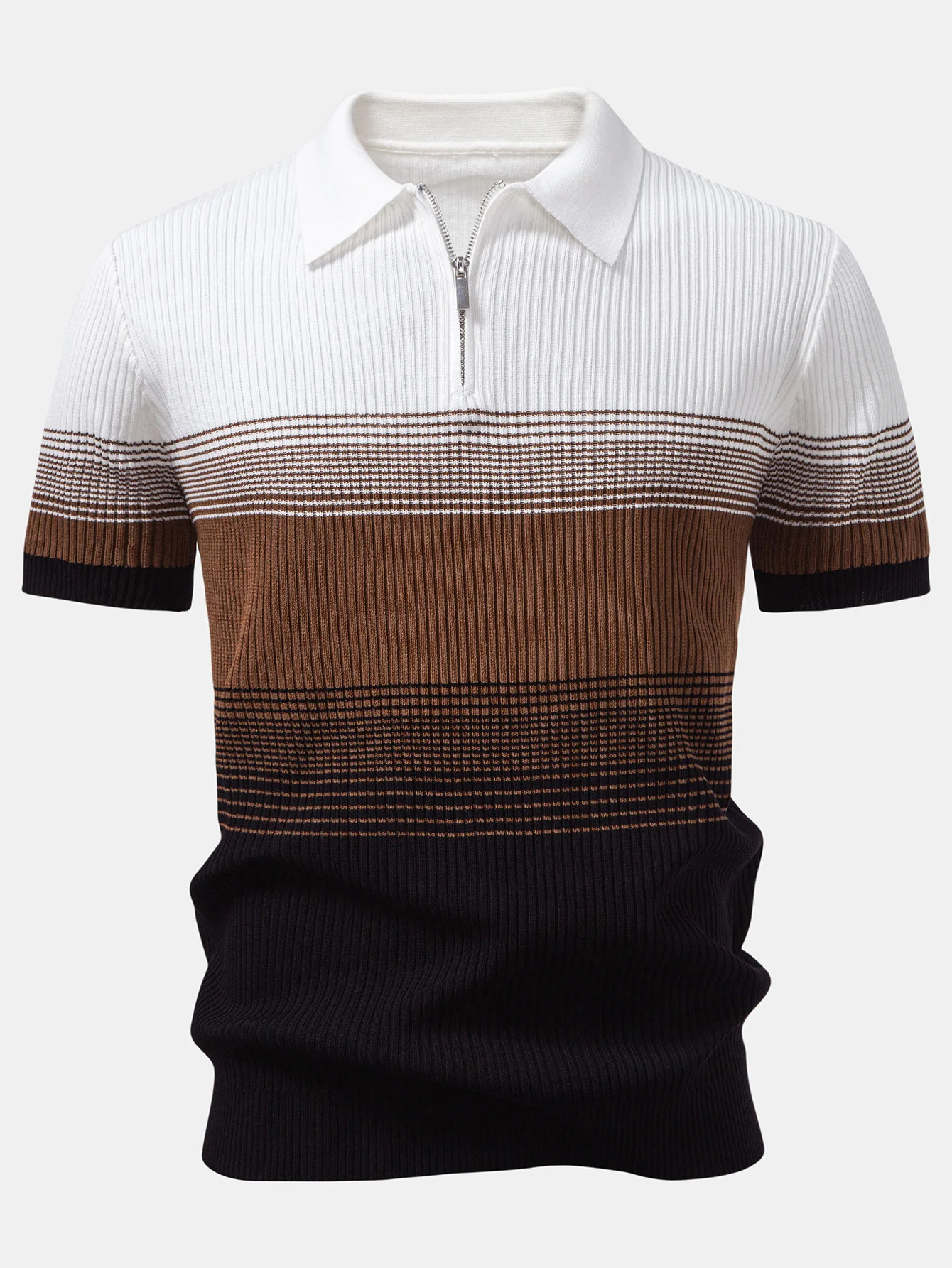 Gestreiftes Farbverlauf Strick Poloshirts Shirt - Image 3