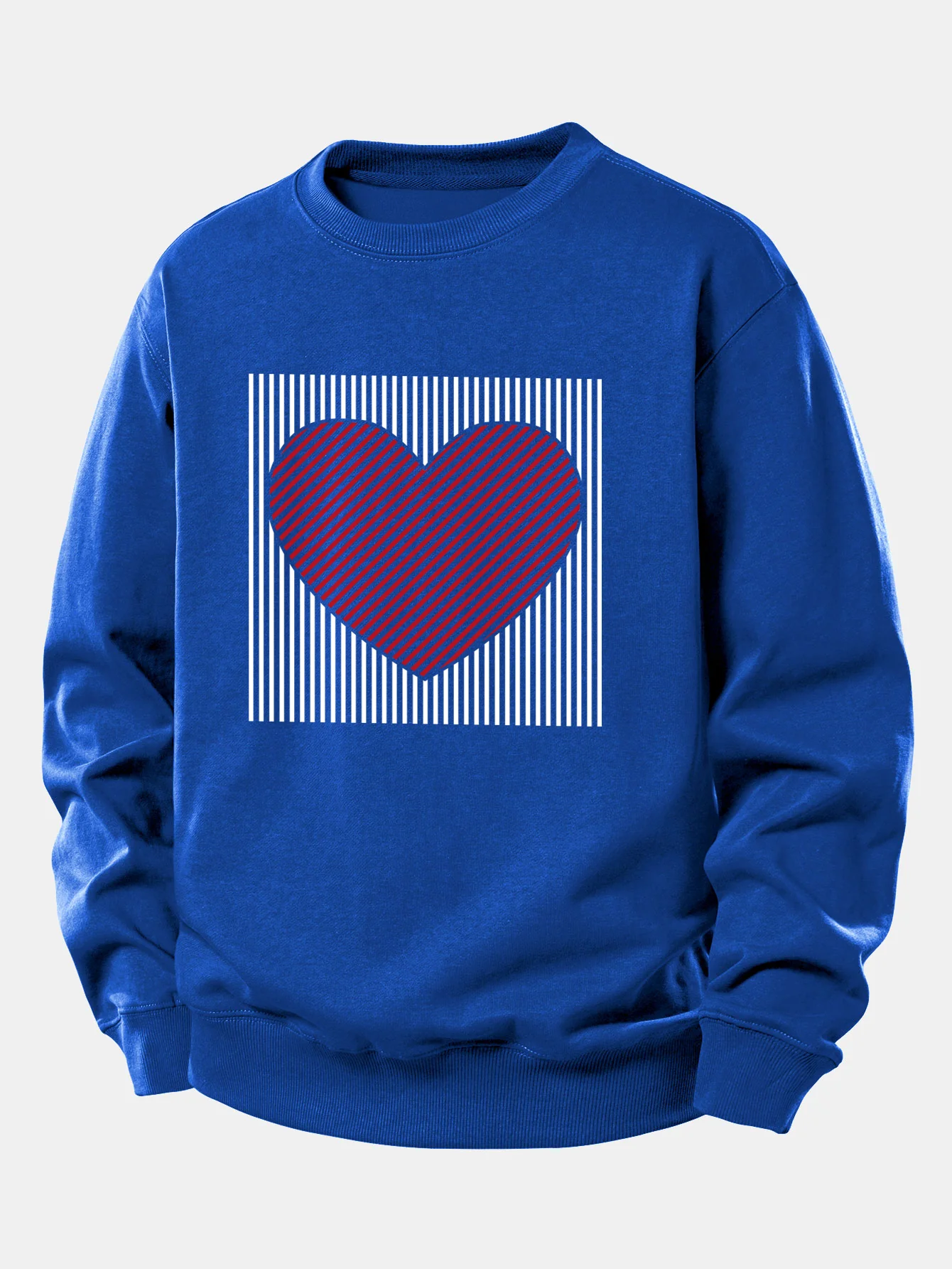 Striped Heart Print Relax Fit Sweatshirt - Image 11