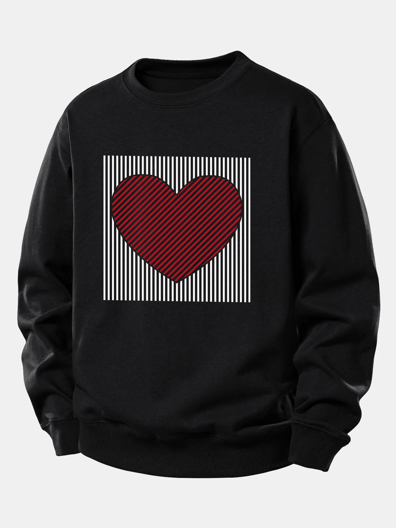 Striped Heart Print Relax Fit Sweatshirt - Image 3