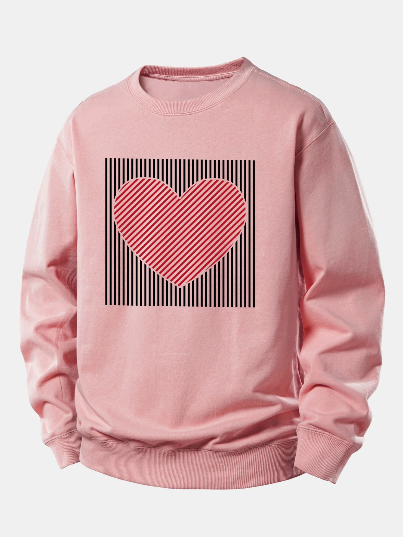 Striped Heart Print Relax Fit Sweatshirt - Image 4