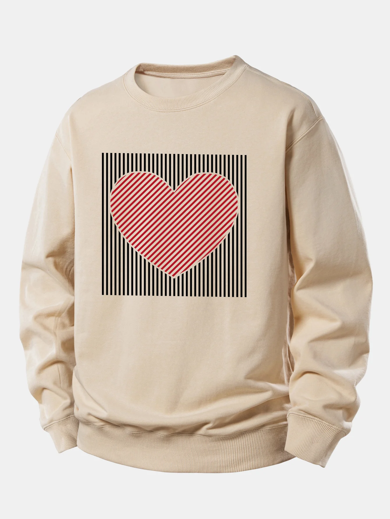 Striped Heart Print Relax Fit Sweatshirt - Image 5