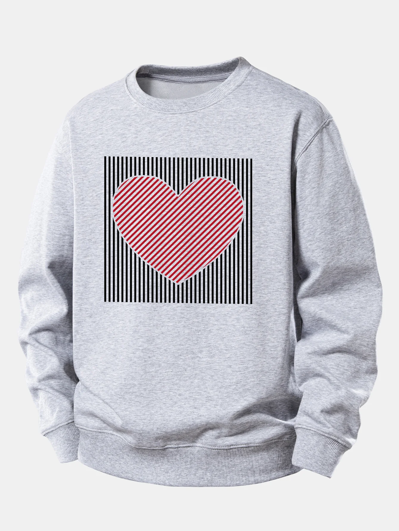 Striped Heart Print Relax Fit Sweatshirt - Image 6