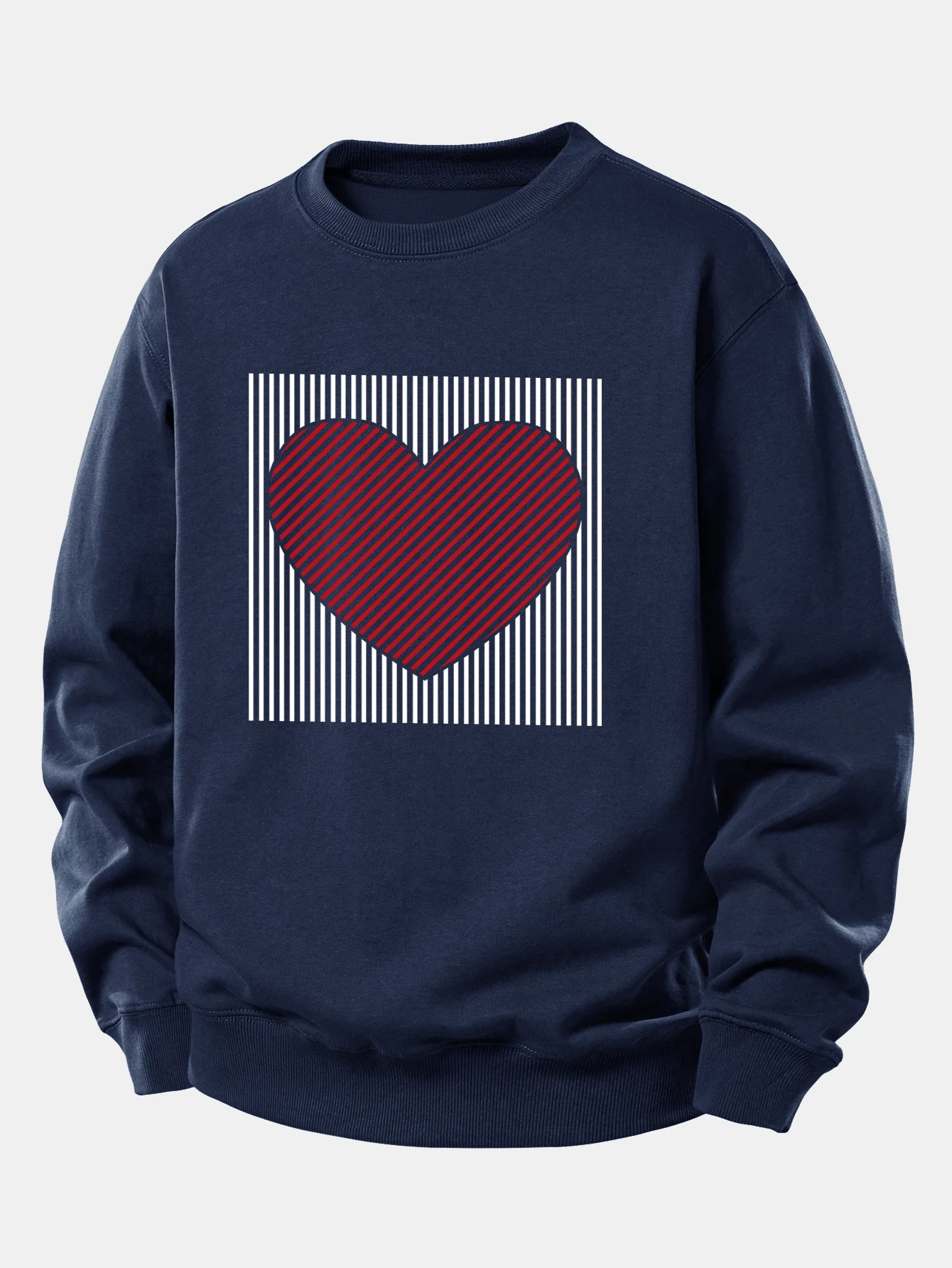 Striped Heart Print Relax Fit Sweatshirt - Image 7