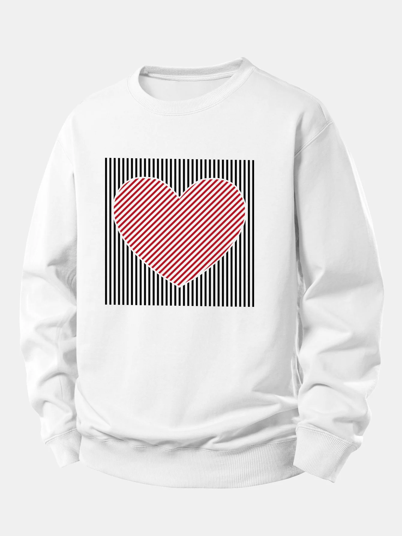 Striped Heart Print Relax Fit Sweatshirt - Image 8
