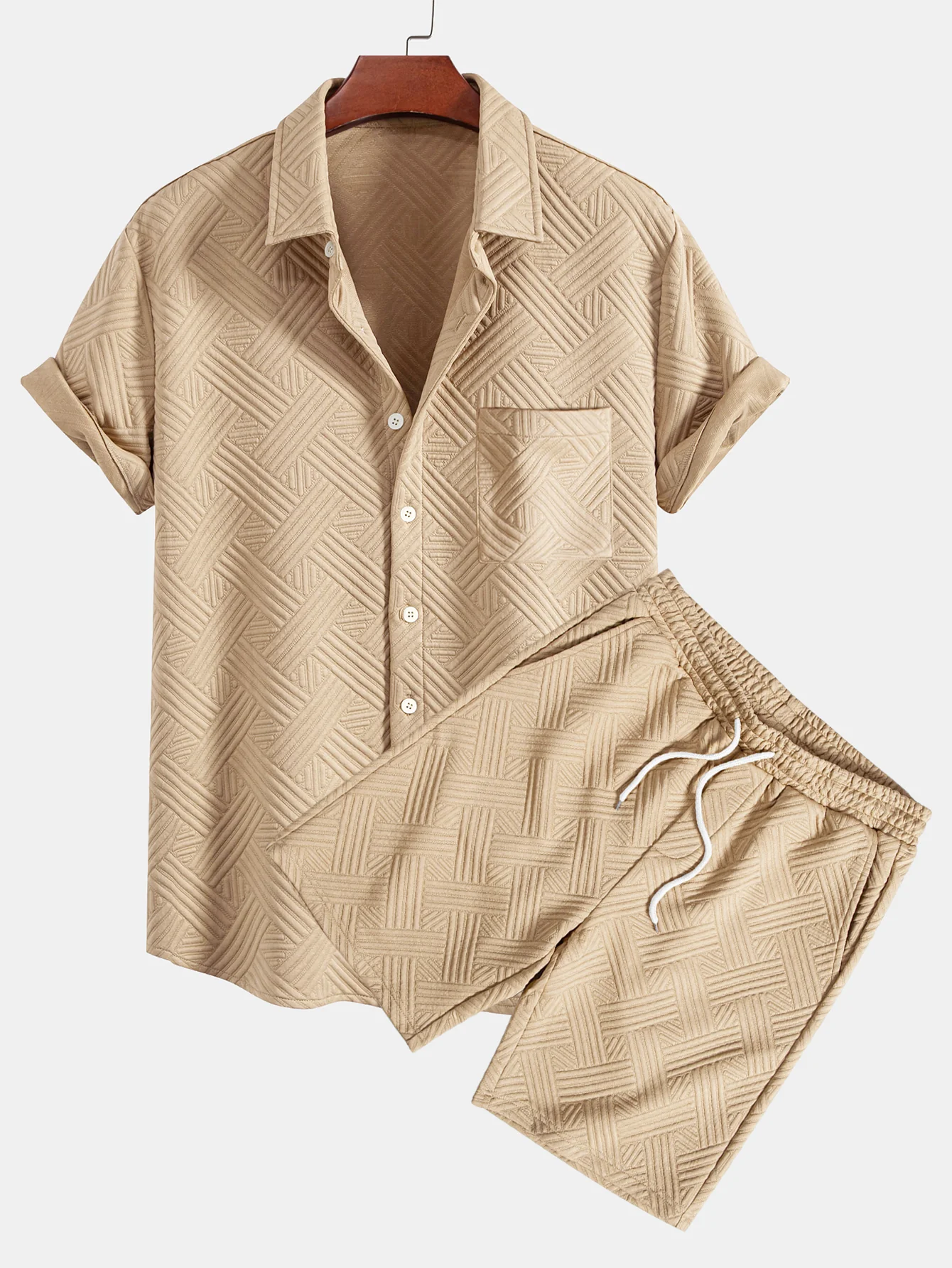 Gestreiftes Jacquard-Knopfleistenhemd & Kordelzug Shorts