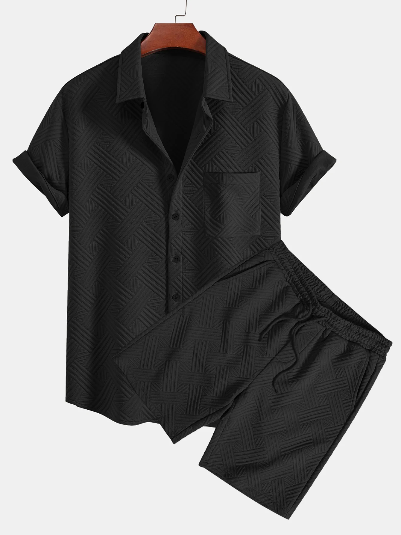 Gestreiftes Jacquard-Knopfleistenhemd & Kordelzug Shorts - Image 2