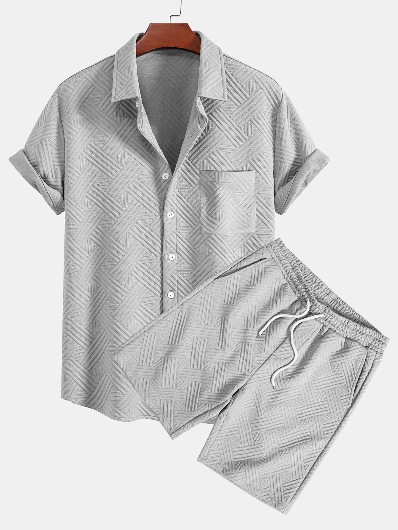 Gestreiftes Jacquard-Knopfleistenhemd & Kordelzug Shorts - Image 3