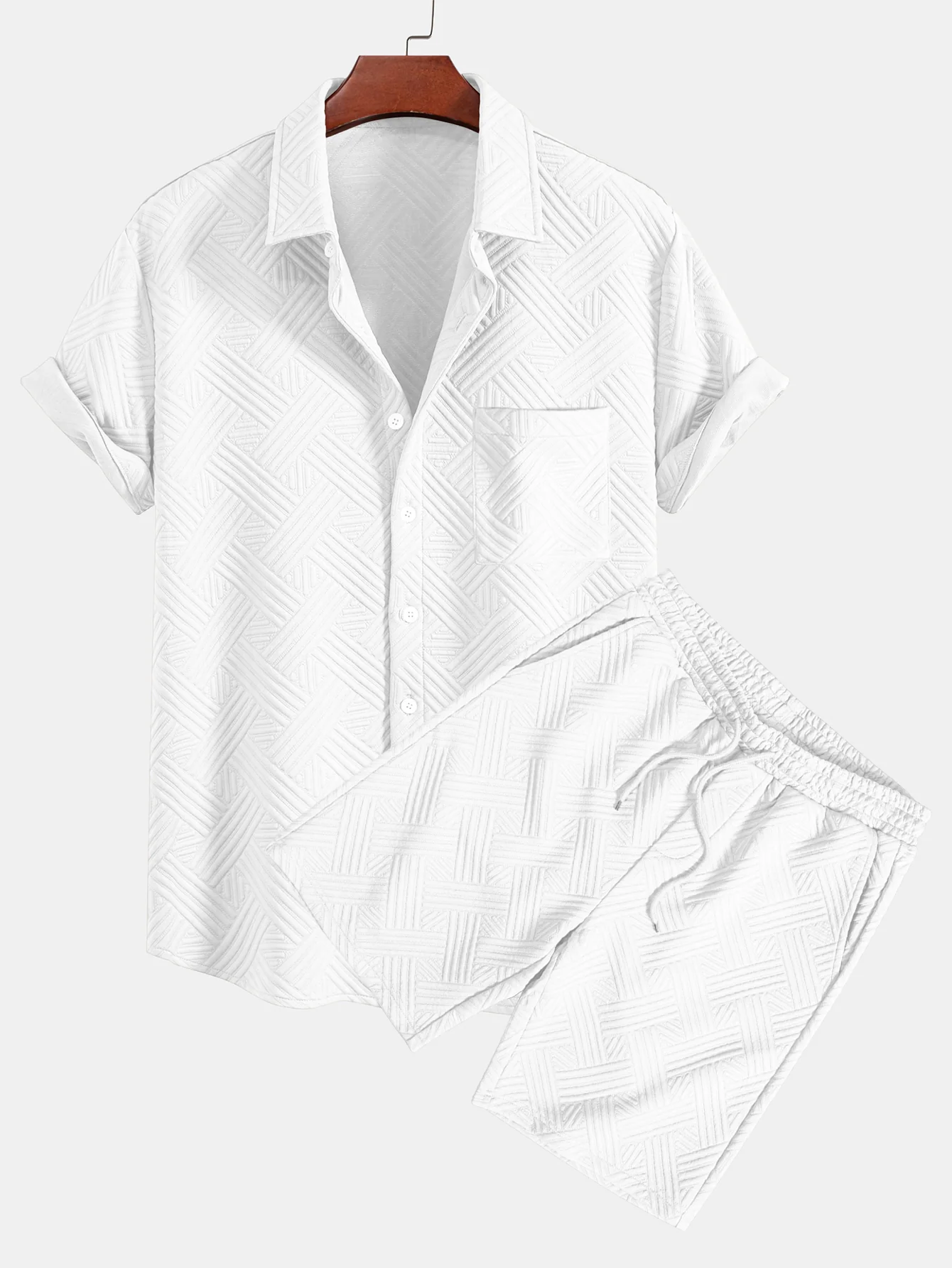 Gestreiftes Jacquard-Knopfleistenhemd & Kordelzug Shorts - Image 4