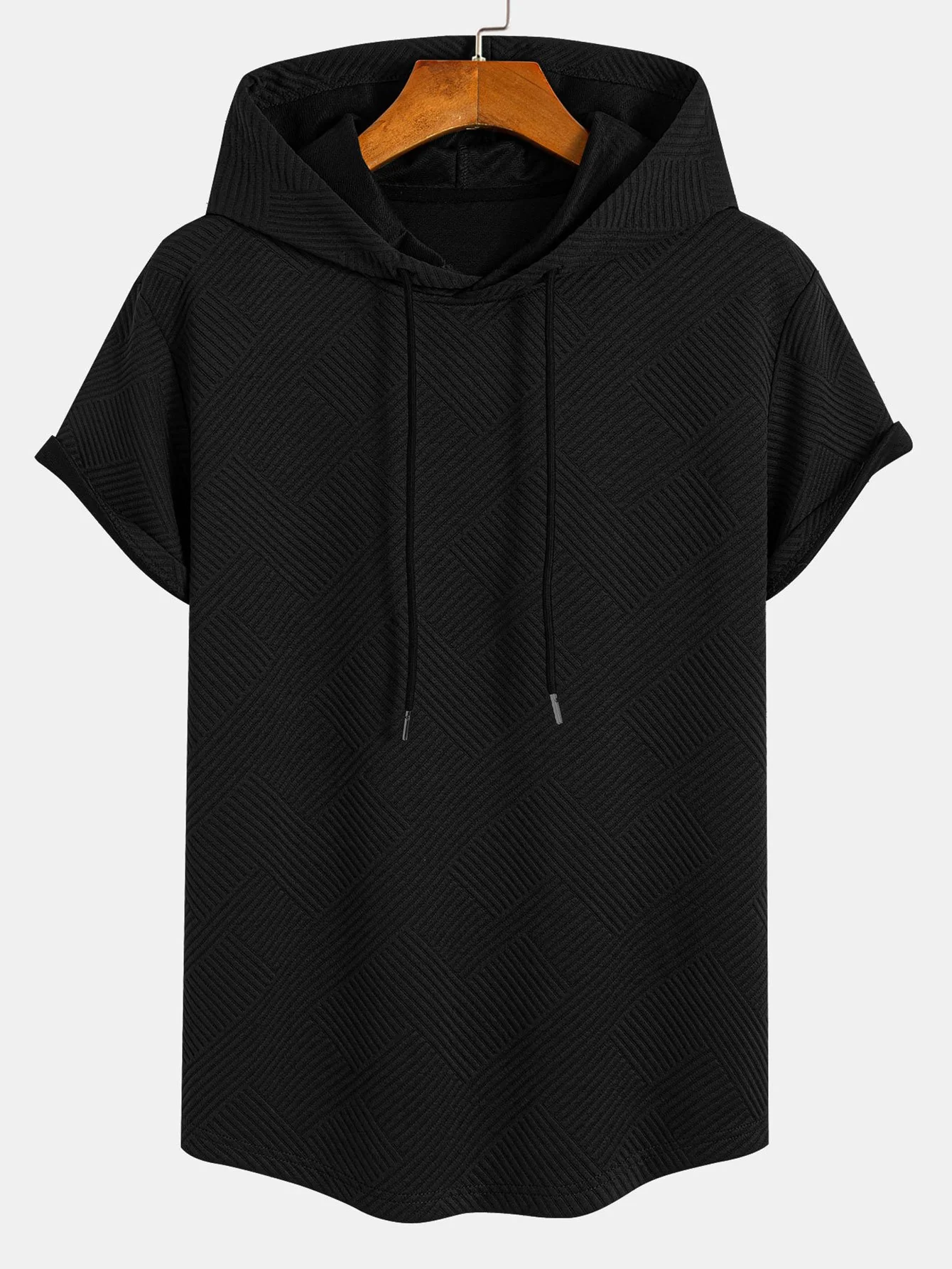 Gestreiftes Jacquard Kapuzen-T-Shirt mit abgerundetem Saum - Image 3