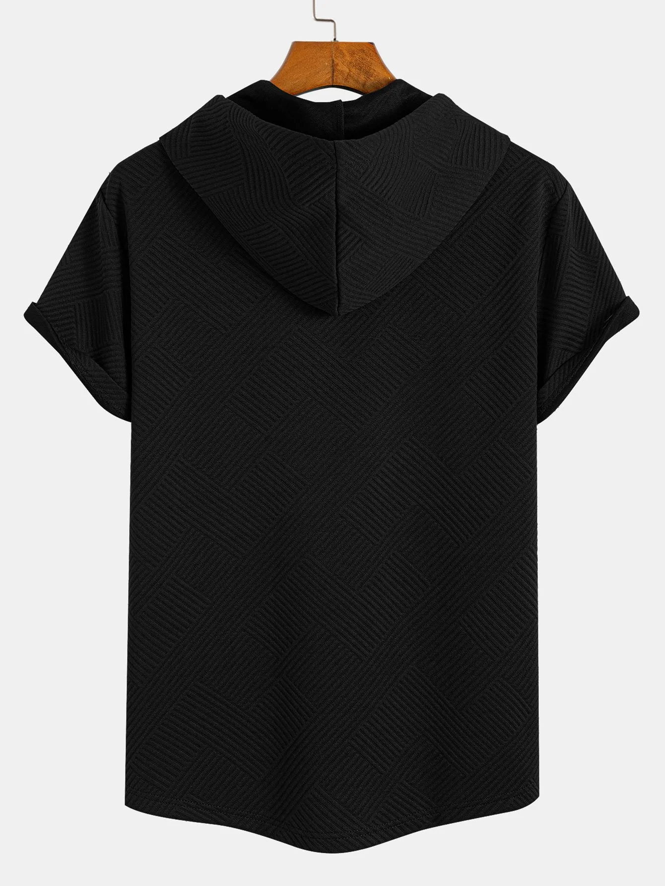 Gestreiftes Jacquard Kapuzen-T-Shirt mit abgerundetem Saum - Image 4
