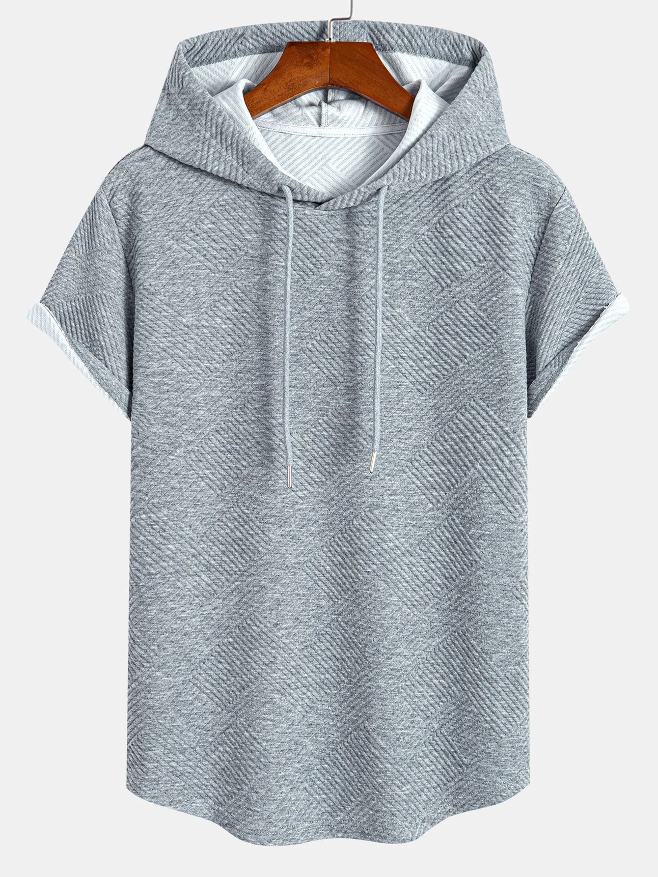 Gestreiftes Jacquard Kapuzen-T-Shirt mit abgerundetem Saum - Image 5