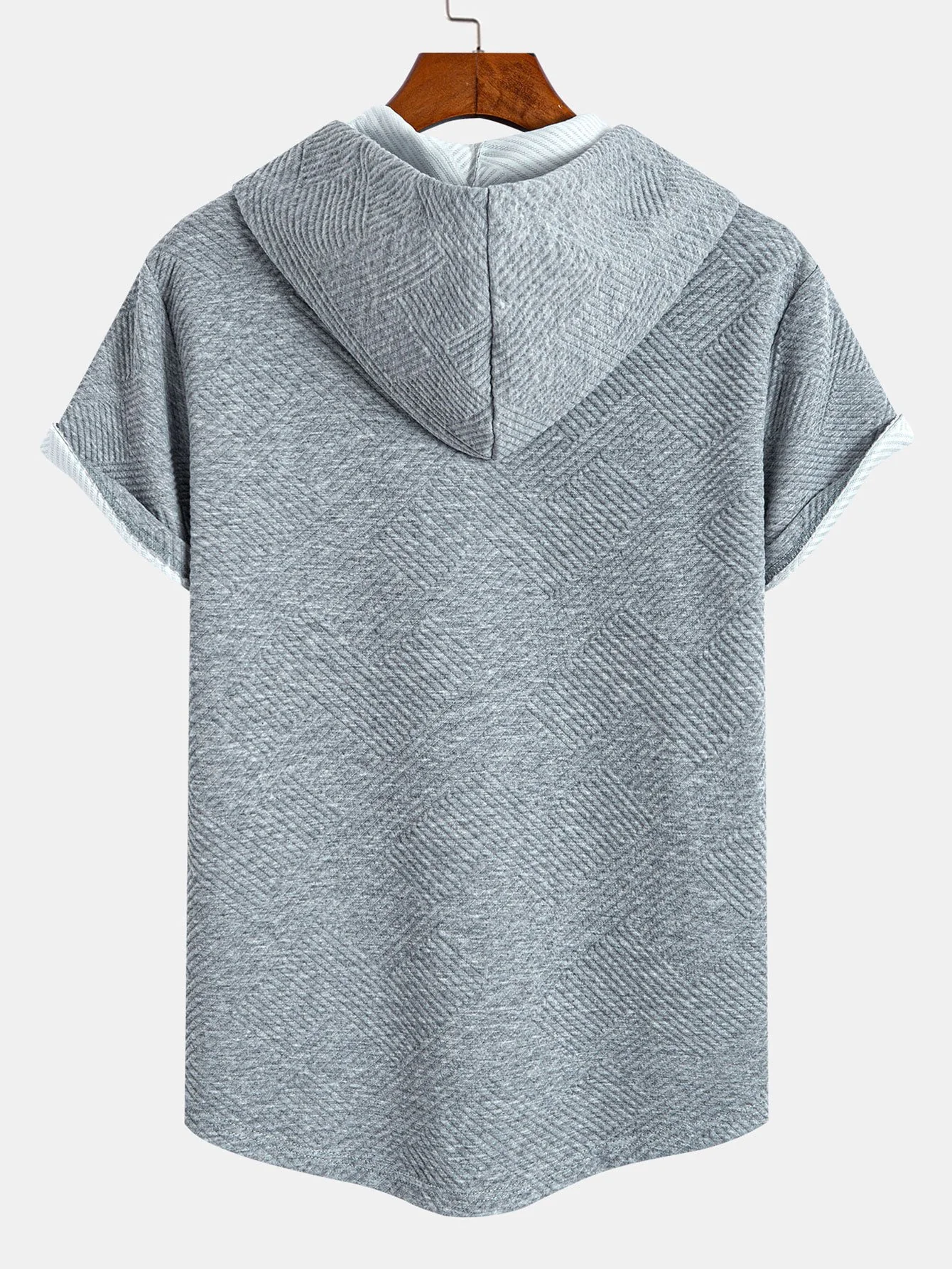 Gestreiftes Jacquard Kapuzen-T-Shirt mit abgerundetem Saum - Image 6