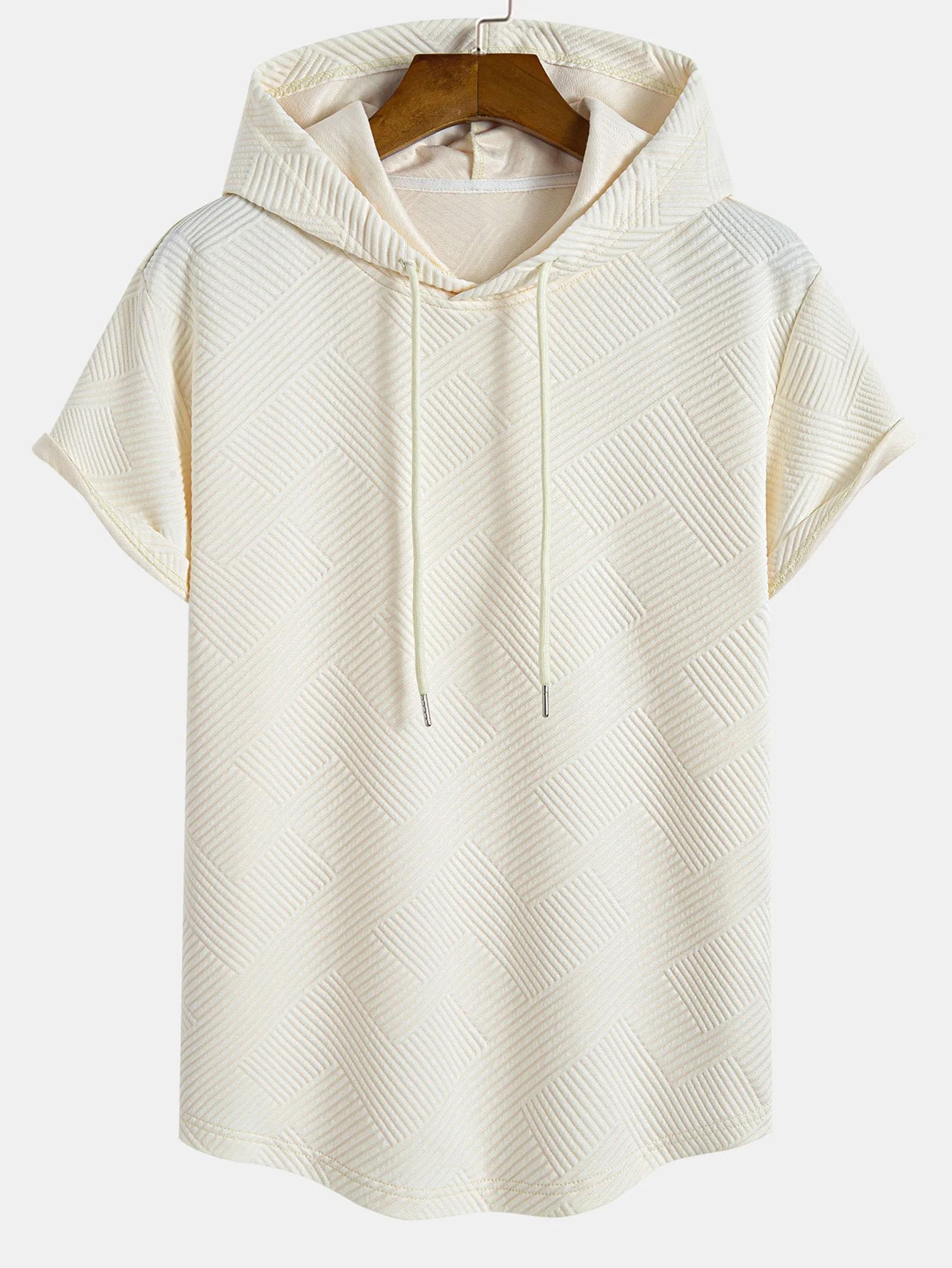 Gestreiftes Jacquard Kapuzen-T-Shirt mit abgerundetem Saum - Image 7