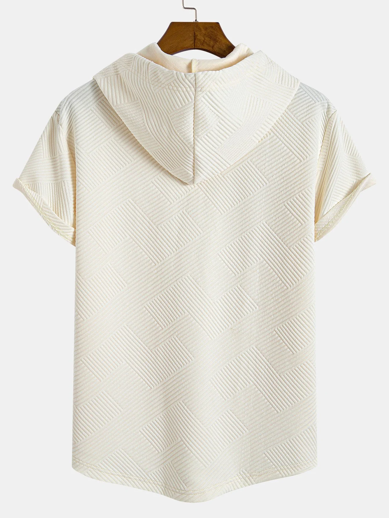 Gestreiftes Jacquard Kapuzen-T-Shirt mit abgerundetem Saum - Image 8