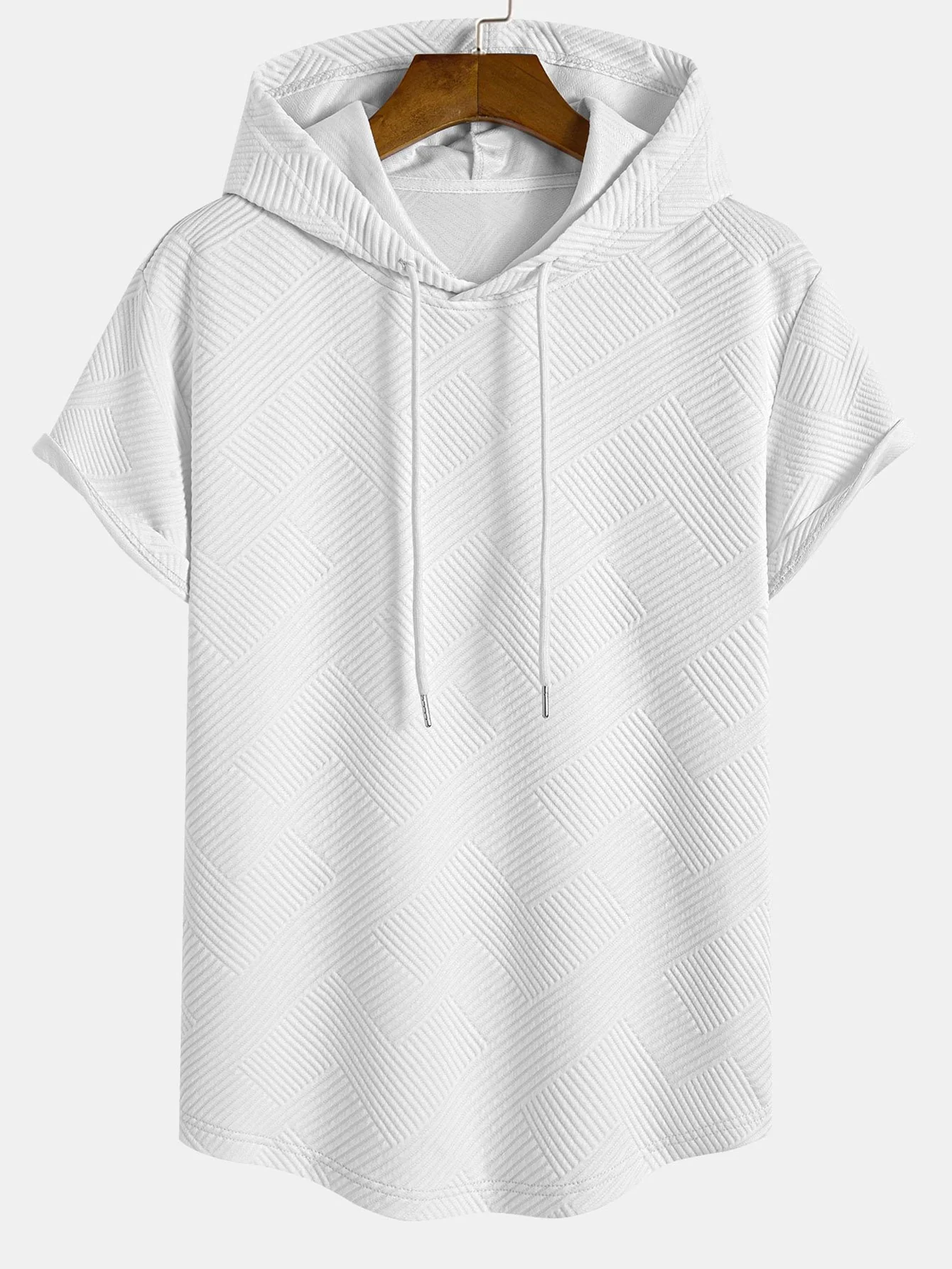 Gestreiftes Jacquard Kapuzen-T-Shirt mit abgerundetem Saum - Image 9