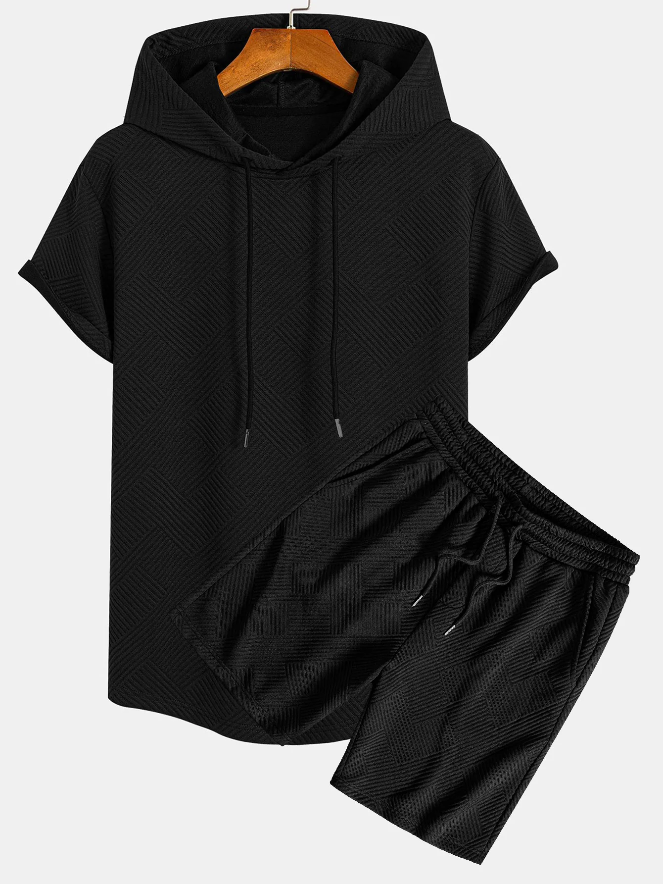 Gestreiftes Jacquard-Kapuzen-T-Shirt & Shorts - Image 2