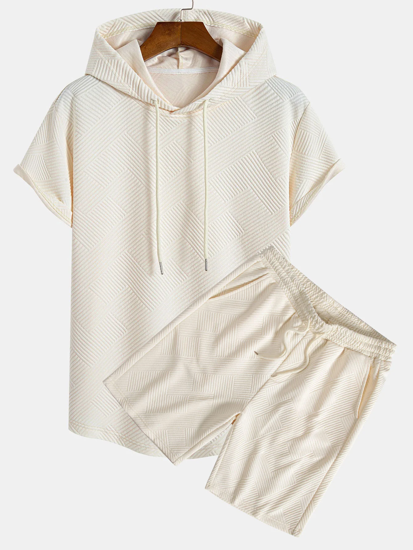 Gestreiftes Jacquard-Kapuzen-T-Shirt & Shorts - Image 3