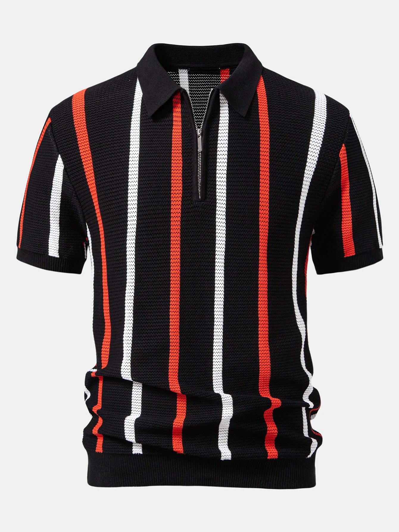 Gestreiftes Strick-Zip-Up Poloshirts-Shirt