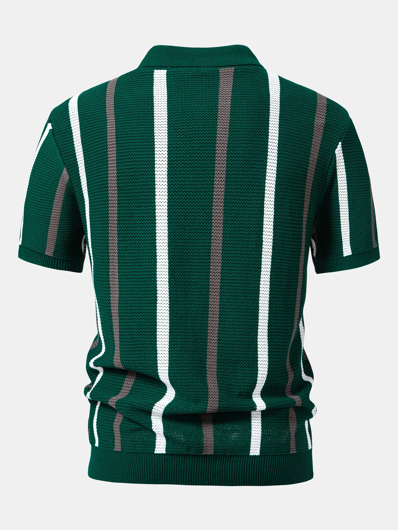 Gestreiftes Strick-Zip-Up Poloshirts-Shirt - Image 4