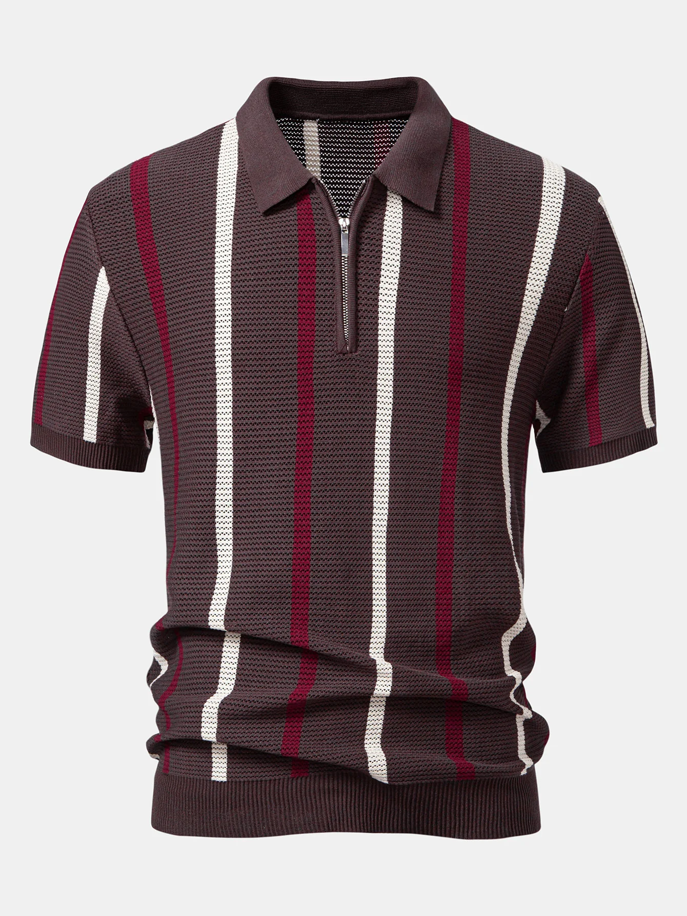 Gestreiftes Strick-Zip-Up Poloshirts-Shirt - Image 5