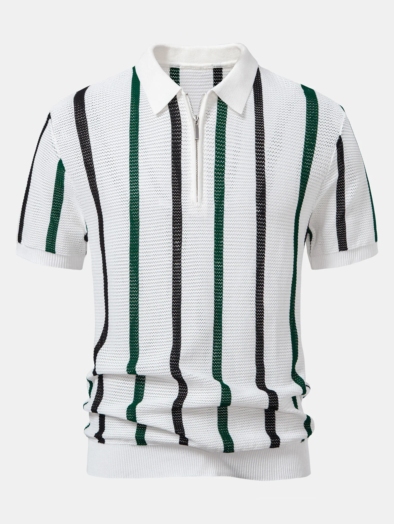 Gestreiftes Strick-Zip-Up Poloshirts-Shirt - Image 7