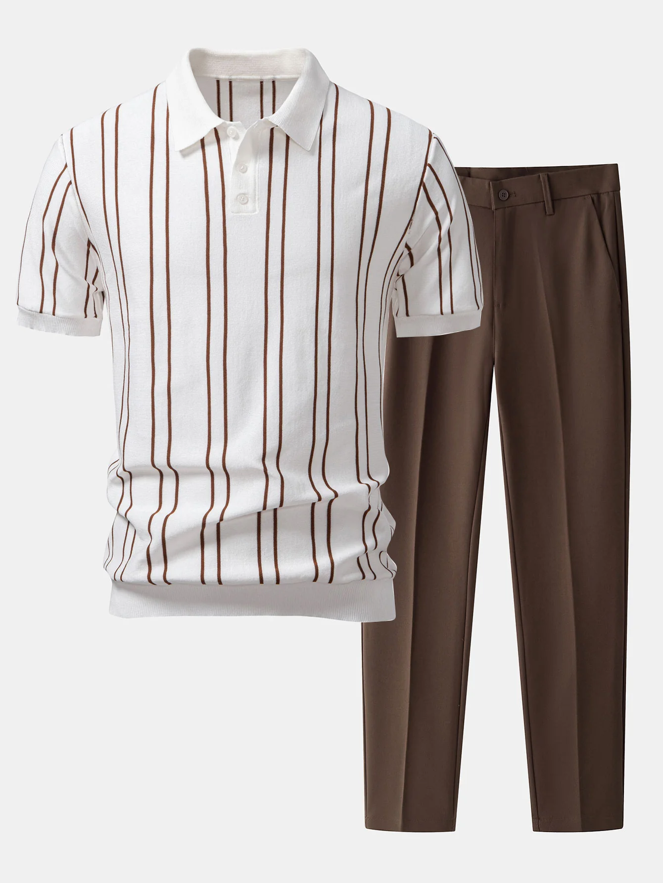Gestreiftes Strick-Poloshirt & Schlanke, zulaufende Hose - Image 2