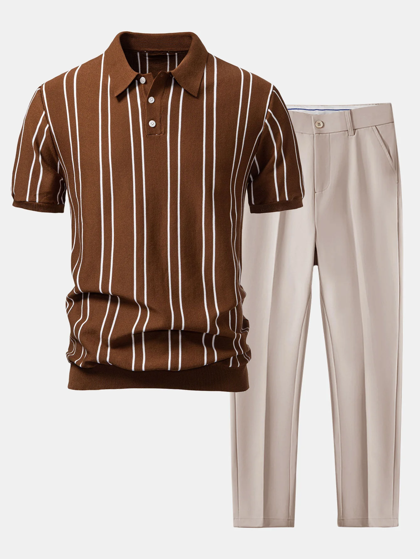 Gestreiftes Strick-Poloshirt & Schlanke, zulaufende Hose
