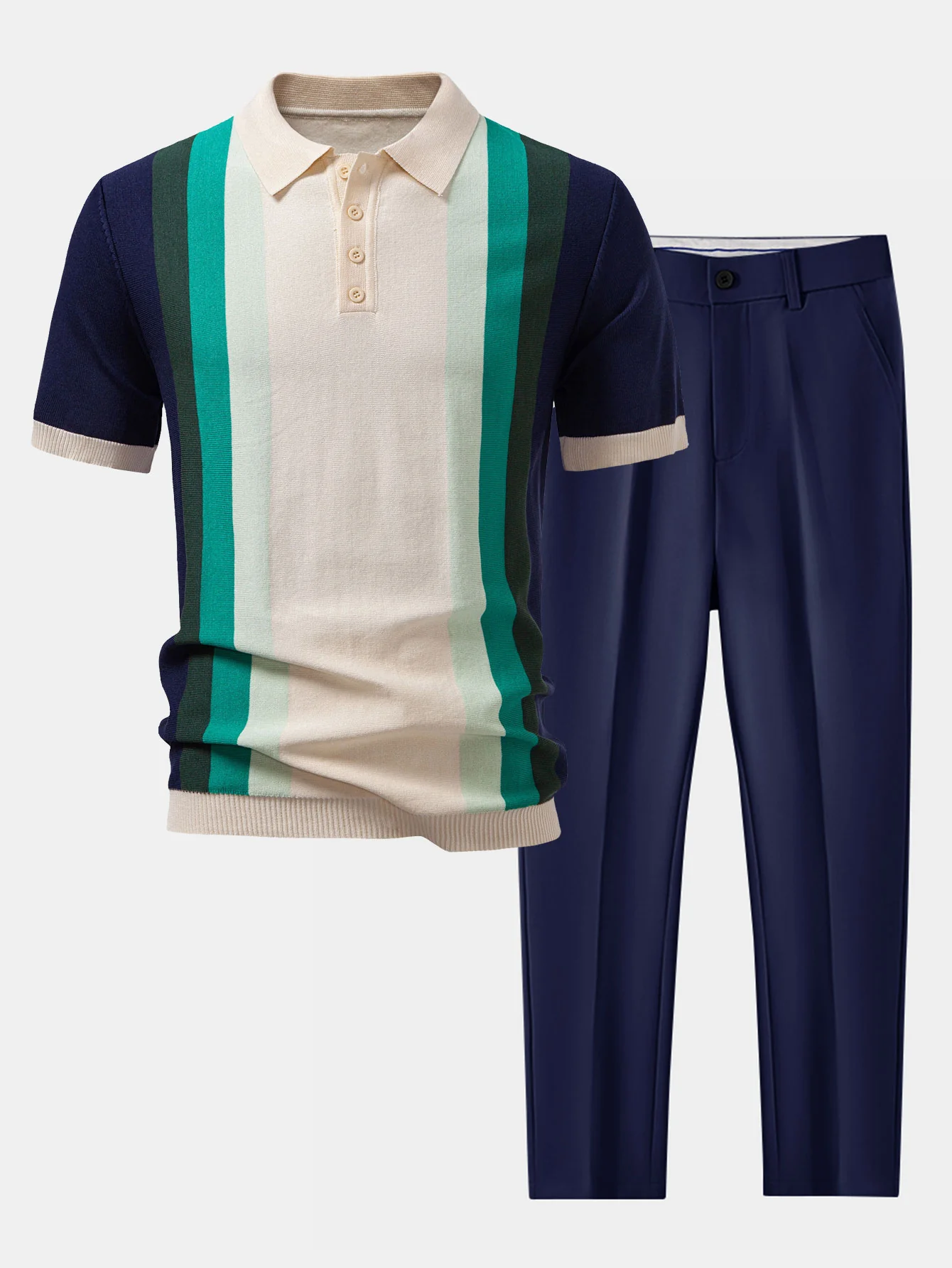 Gestreiftes Strick-Poloshirt & Schlanke, zulaufende Hose