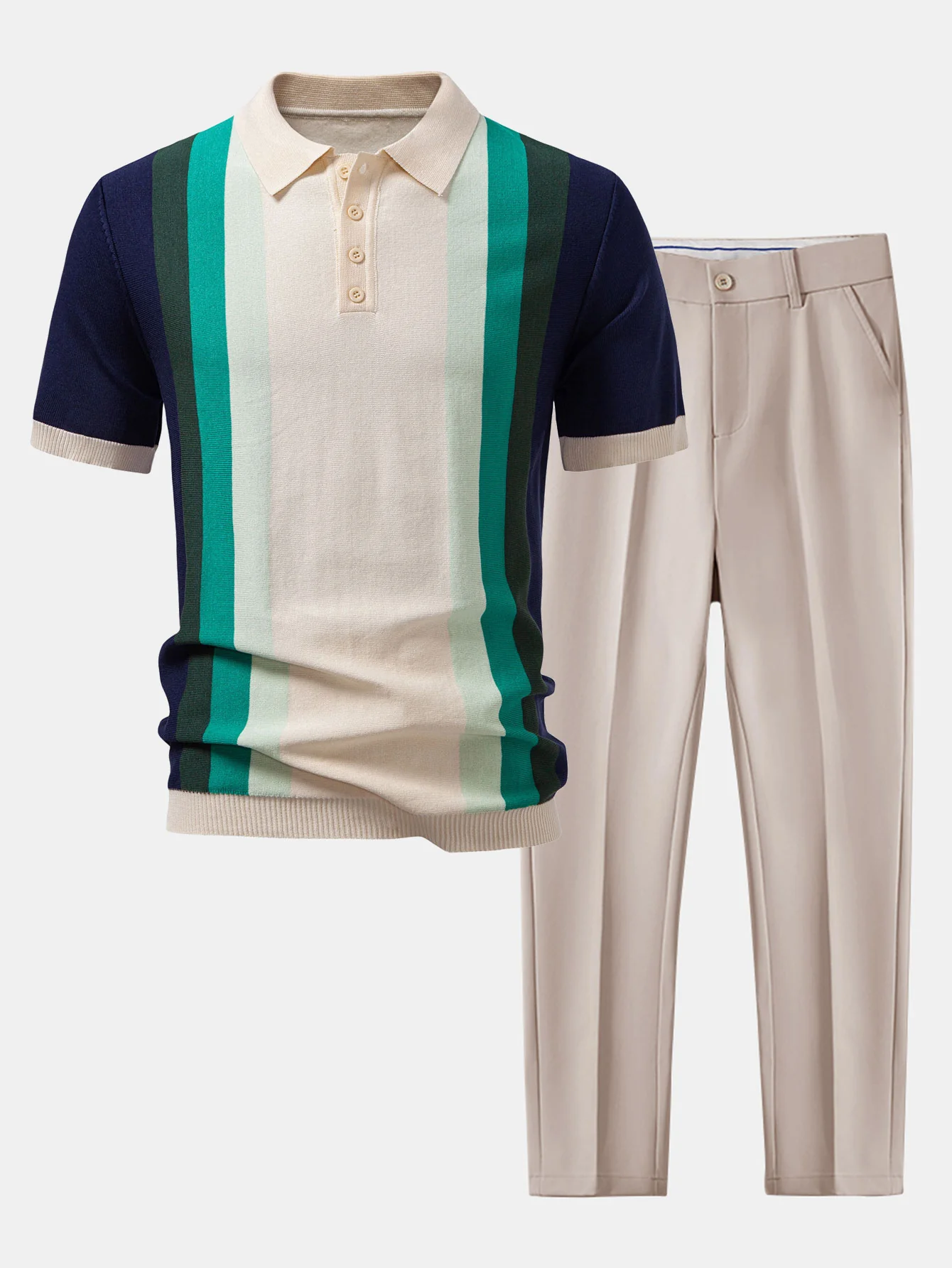 Gestreiftes Strick-Poloshirt & Schlanke, zulaufende Hose - Image 2