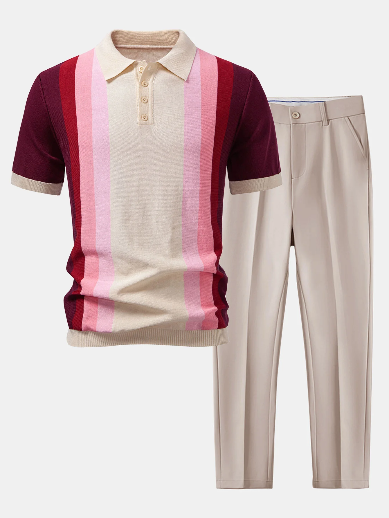 Gestreiftes Strick-Poloshirt & Schlanke, zulaufende Hose - Image 3