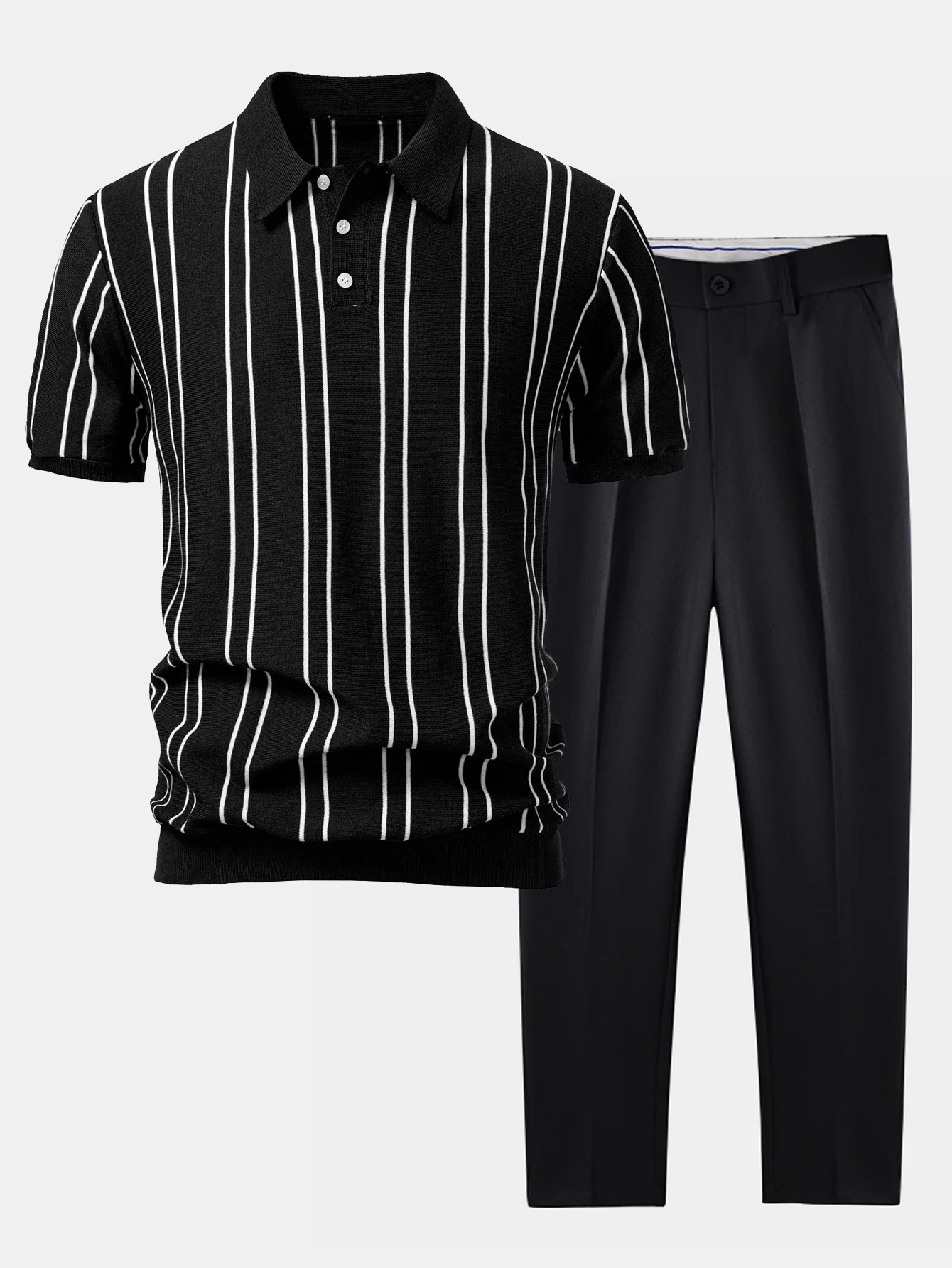 Gestreiftes Strick-Poloshirt & Schlanke, zulaufende Hose - Image 2