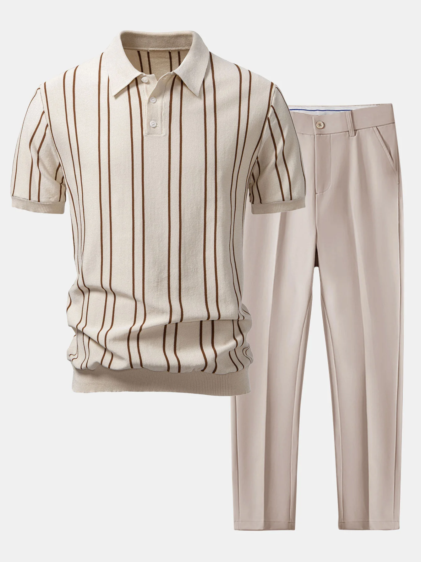 Gestreiftes Strick-Poloshirt & Schlanke, zulaufende Hose - Image 3