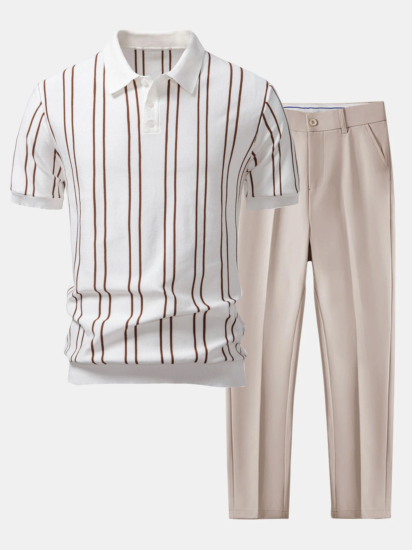 Gestreiftes Strick-Poloshirt & Schlanke, zulaufende Hose - Image 4