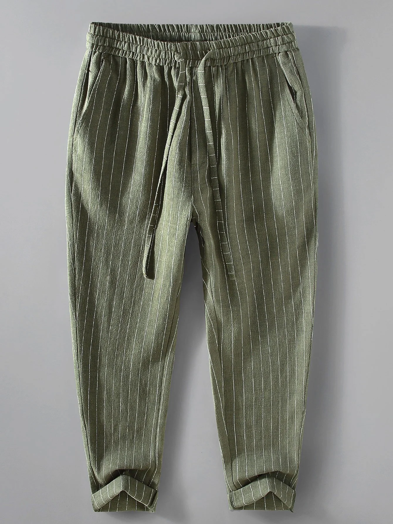 Gestreifte Leinen-Baumwoll-Mix Cropped-Hosen