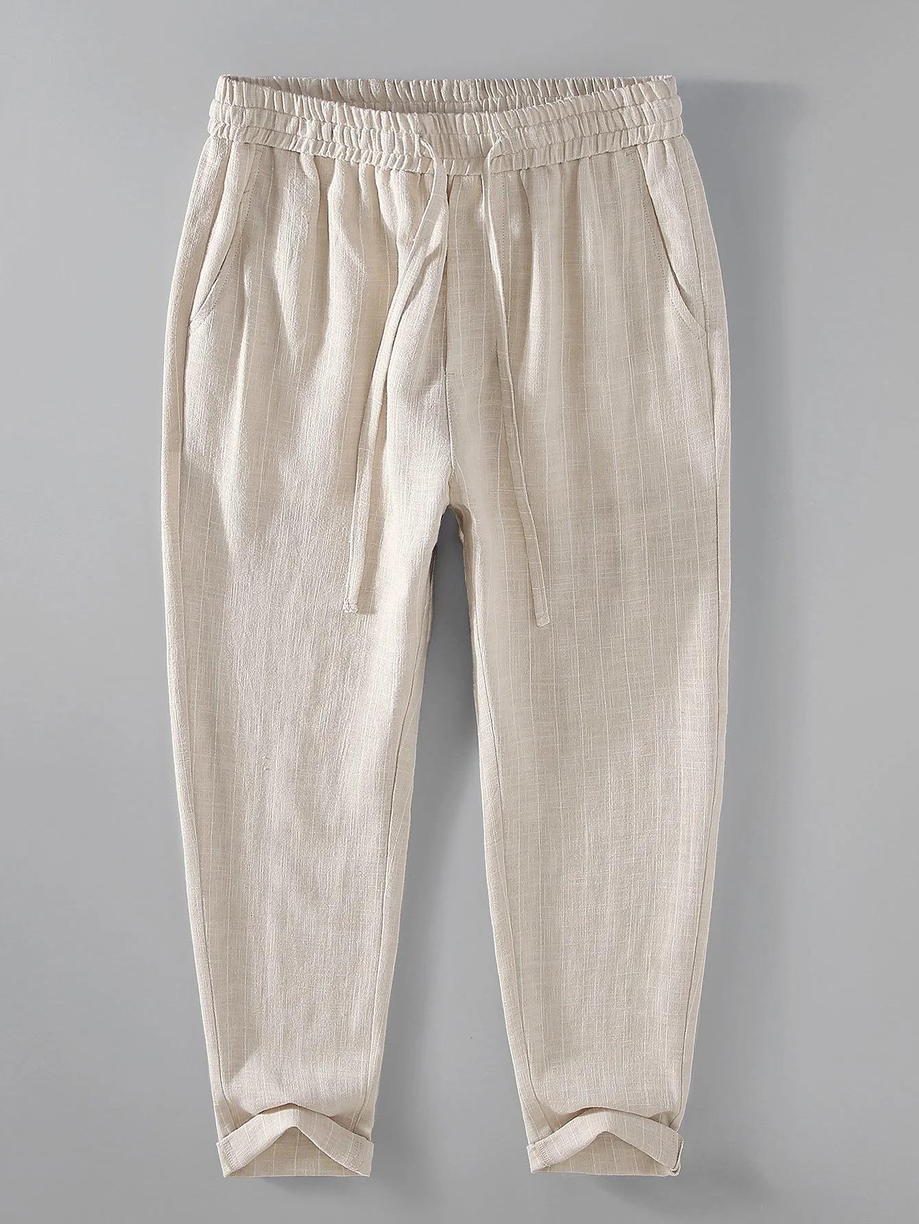 Gestreifte Leinen-Baumwoll-Mix Cropped-Hosen - Image 2