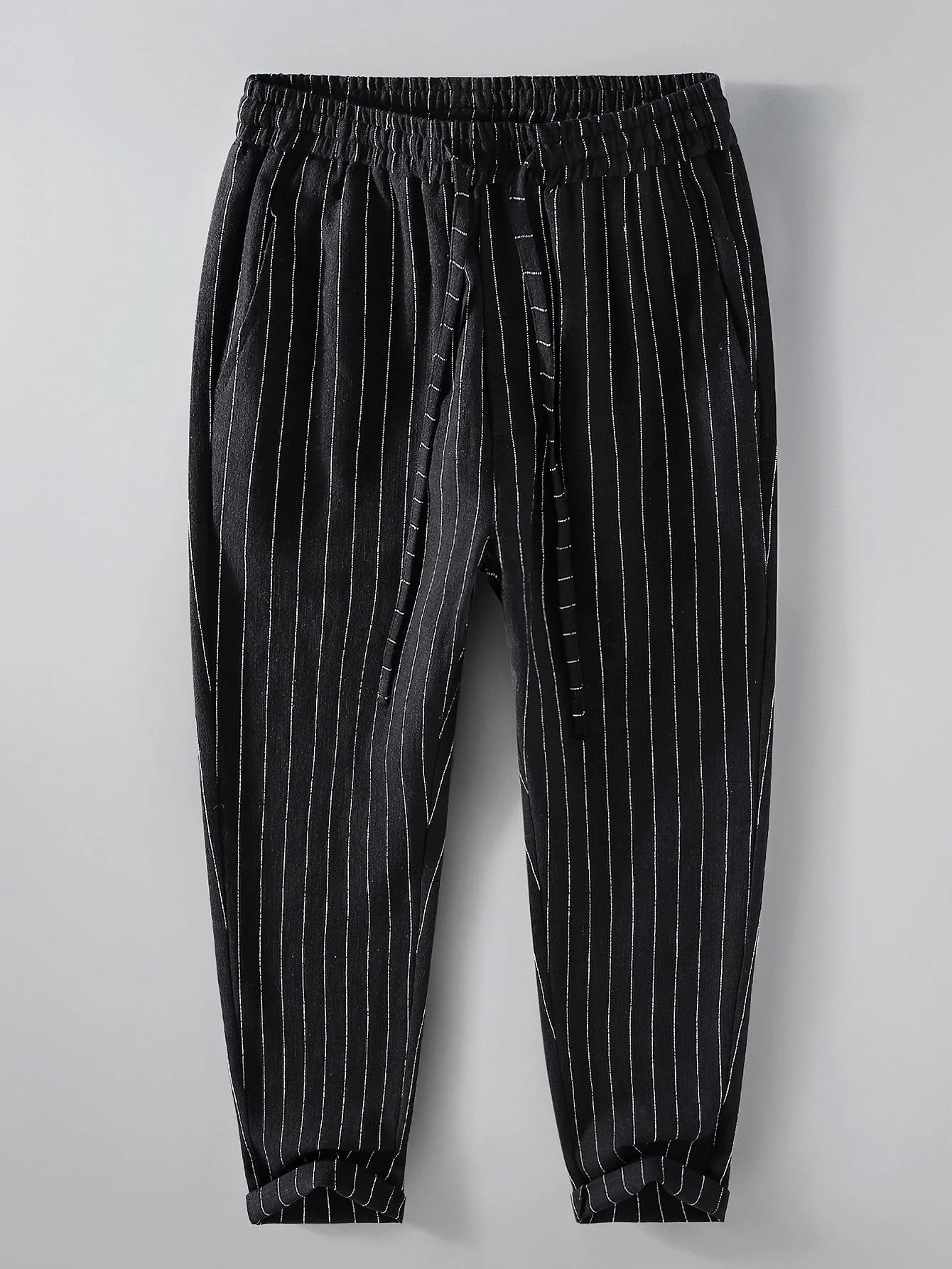 Gestreifte Leinen-Baumwoll-Mix Cropped-Hosen - Image 4