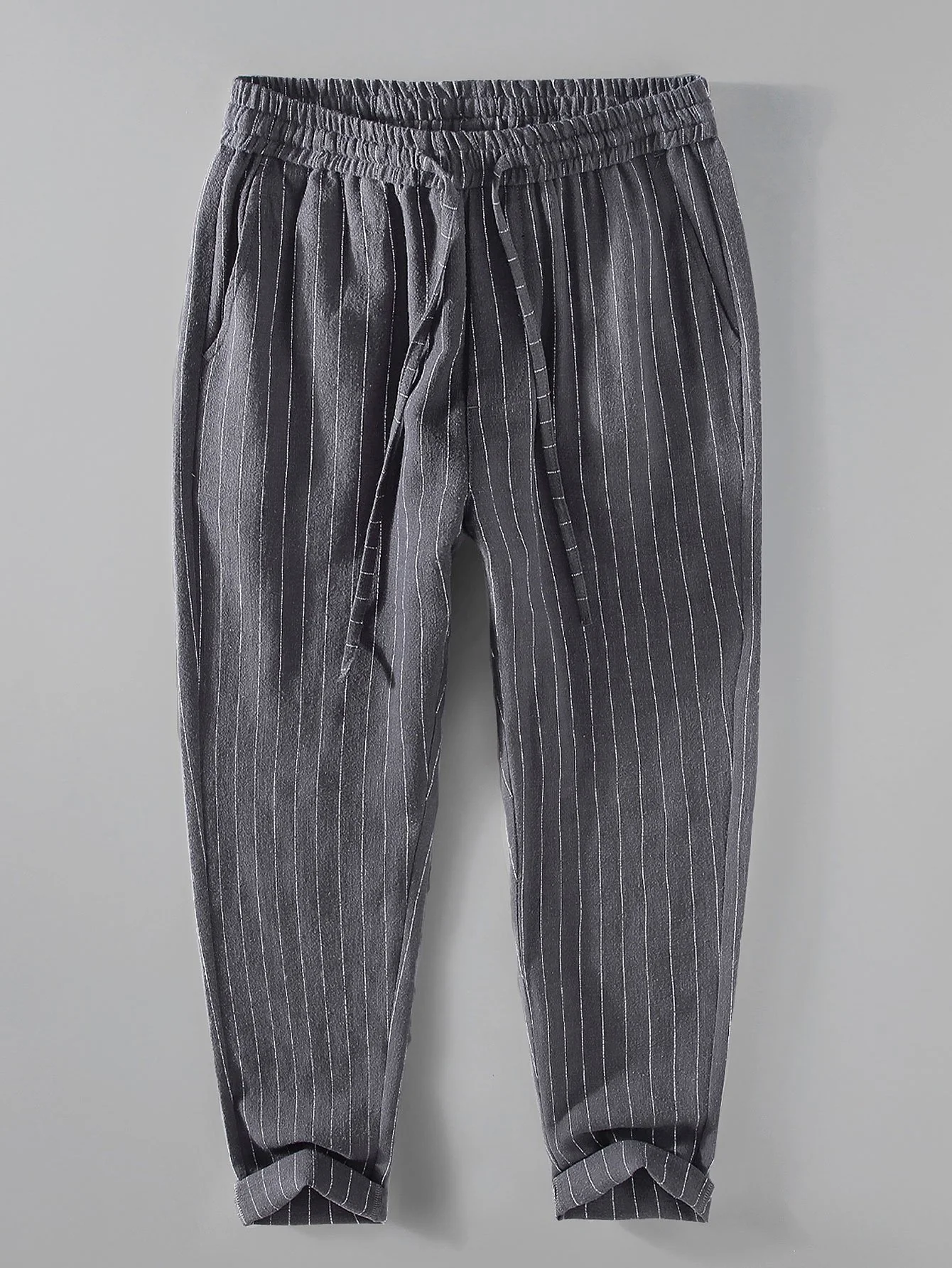 Gestreifte Leinen-Baumwoll-Mix Cropped-Hosen - Image 5