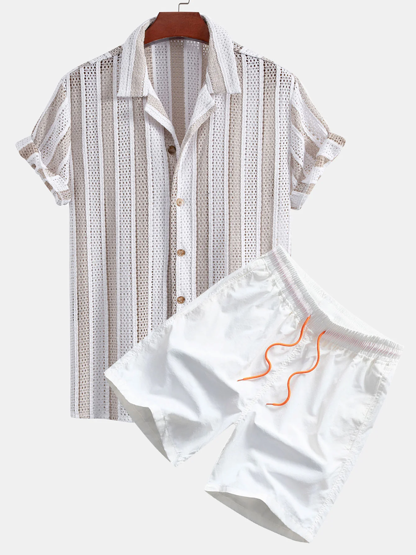 Gestreiftes Mesh-Cuban-Shirt & Schwimmshorts - Image 2