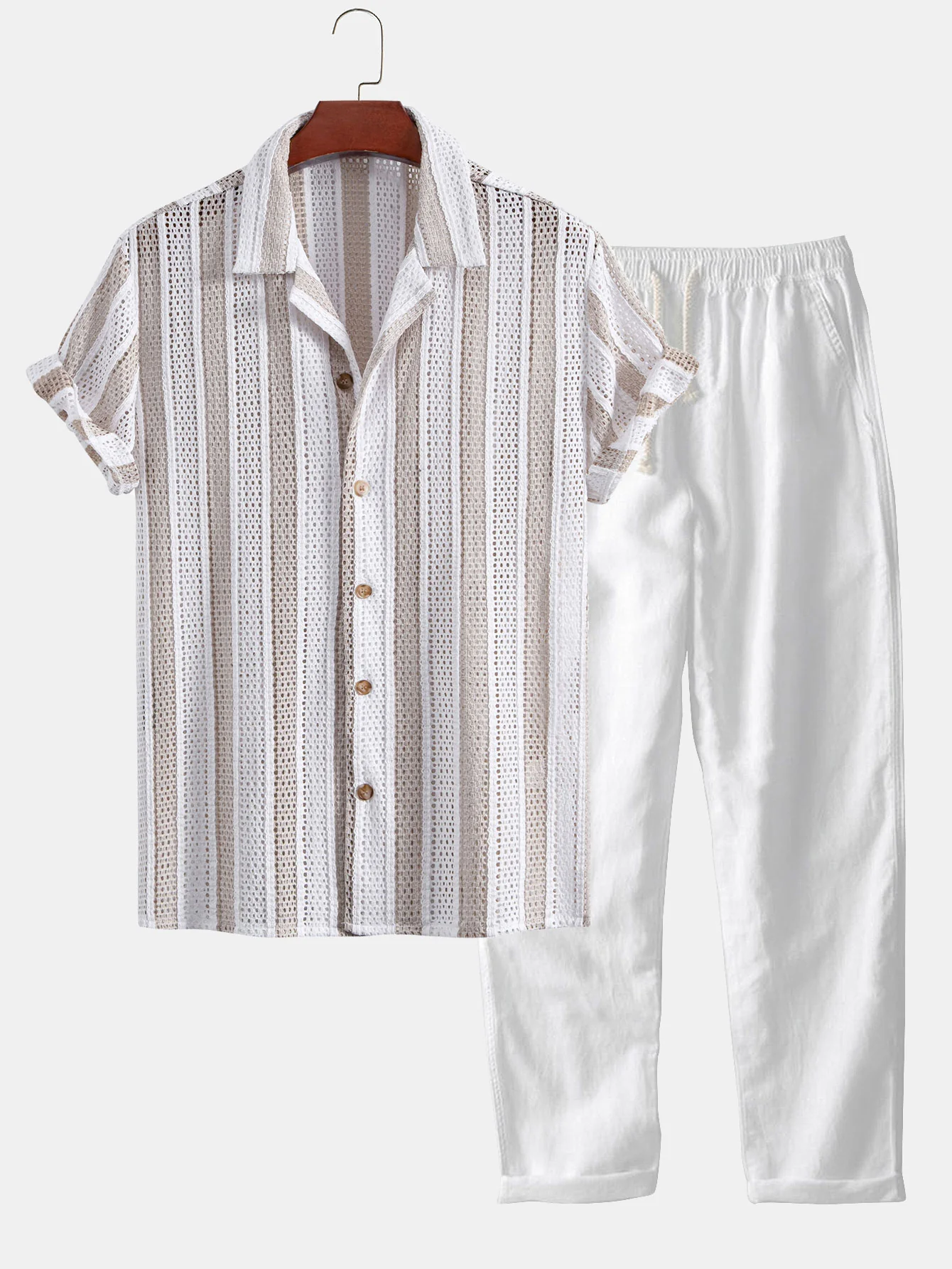 Gestreiftes Mesh-Cuban-Shirt & gerade geschnittene Leinenhose