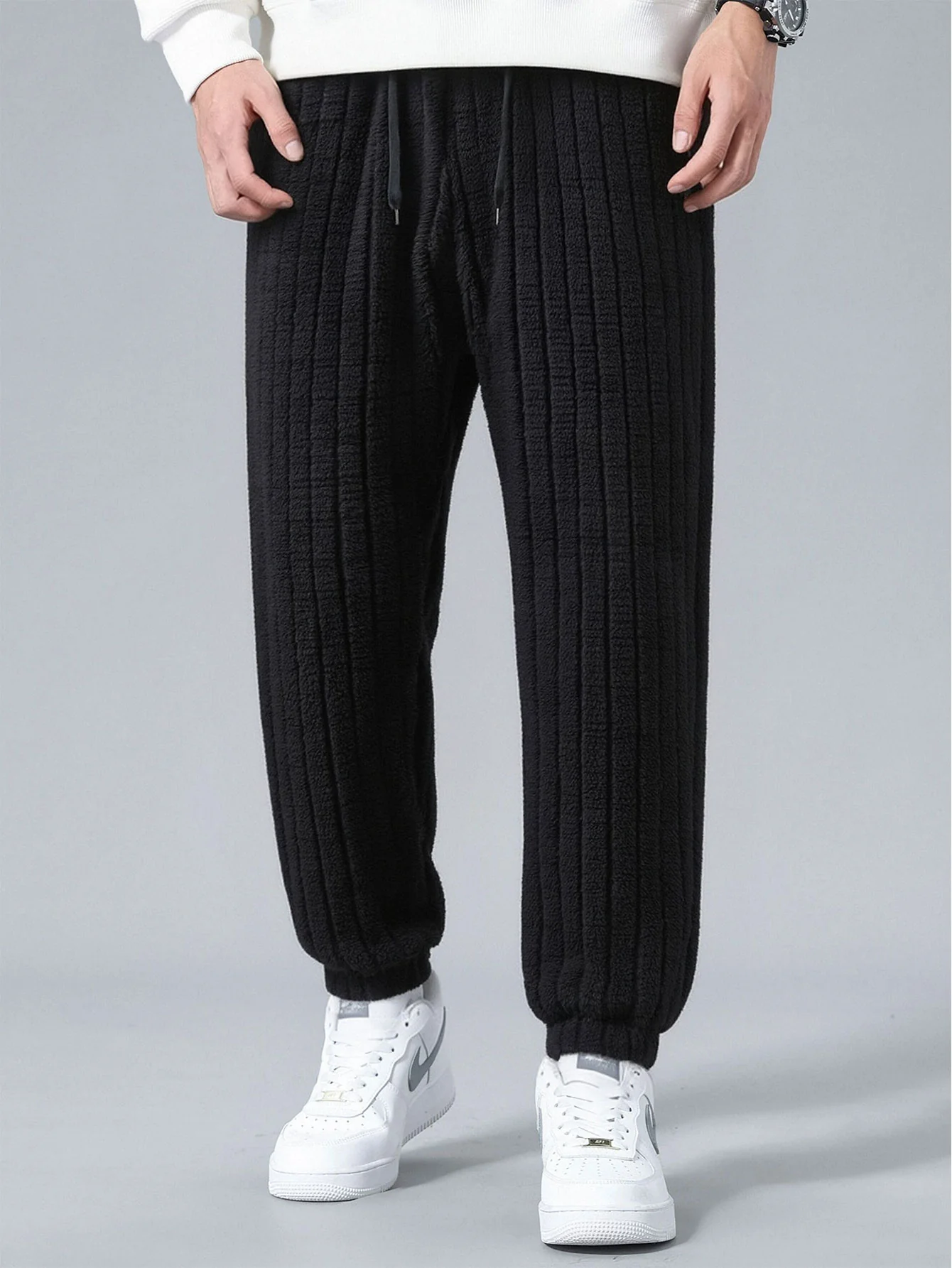 Striped Teddy Fleece Jogger Pants - Image 2